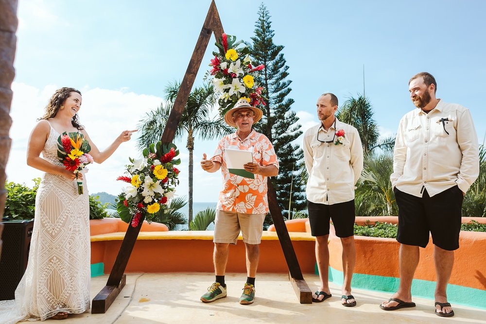 Bride and groom at their wedding ceremony in Villas Rana Verde, Sayulita