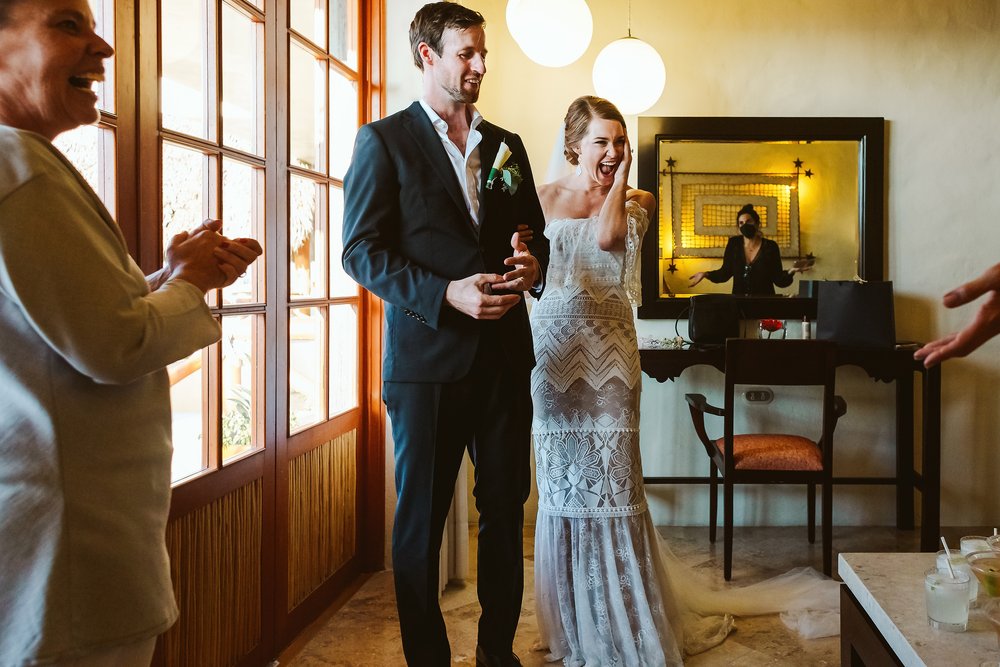 Bride and groom excited after their wedding ceremony 