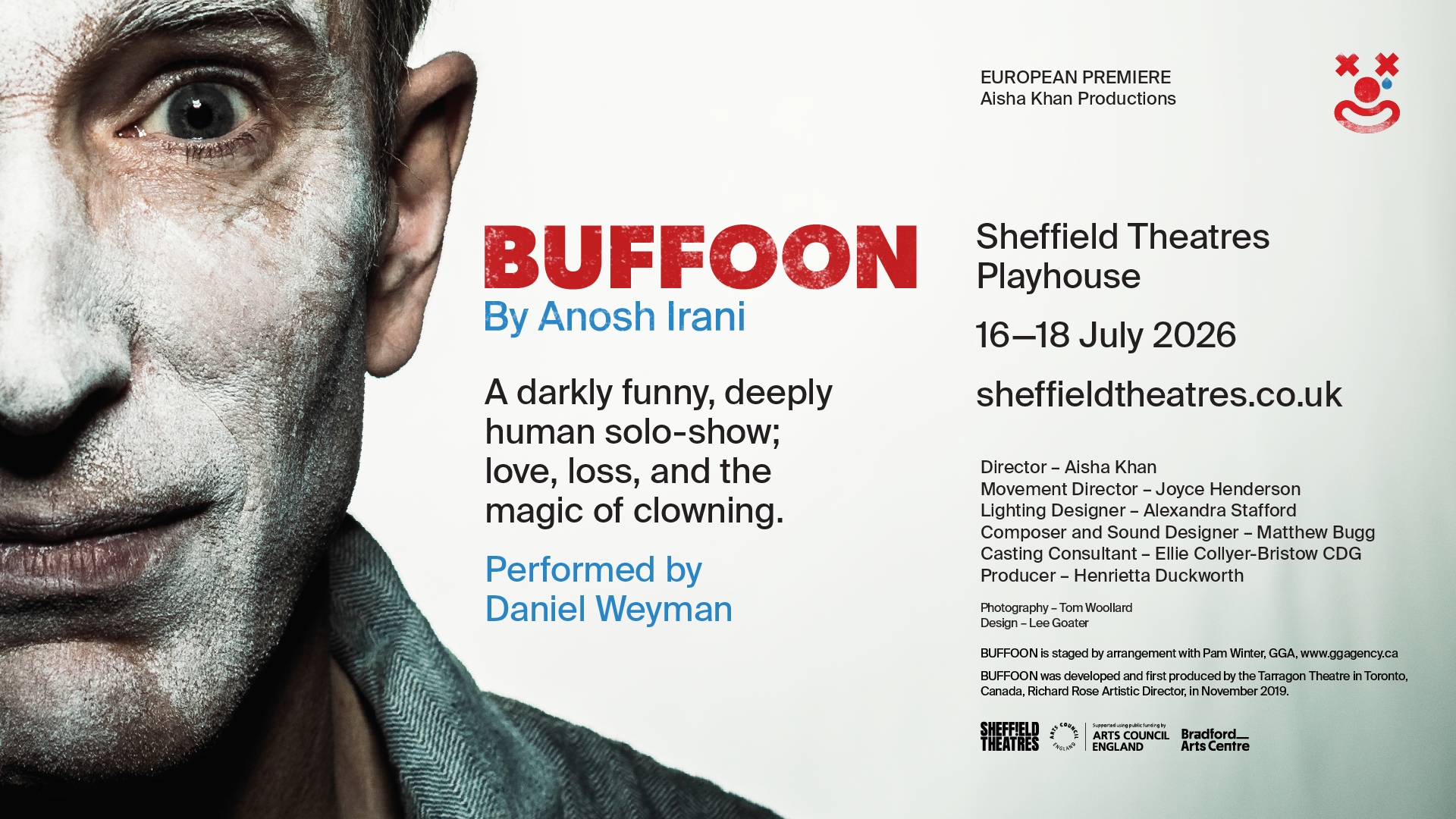 Daniel plays Buffoon at the Sheffield Playhouse 16-18 July 2026
