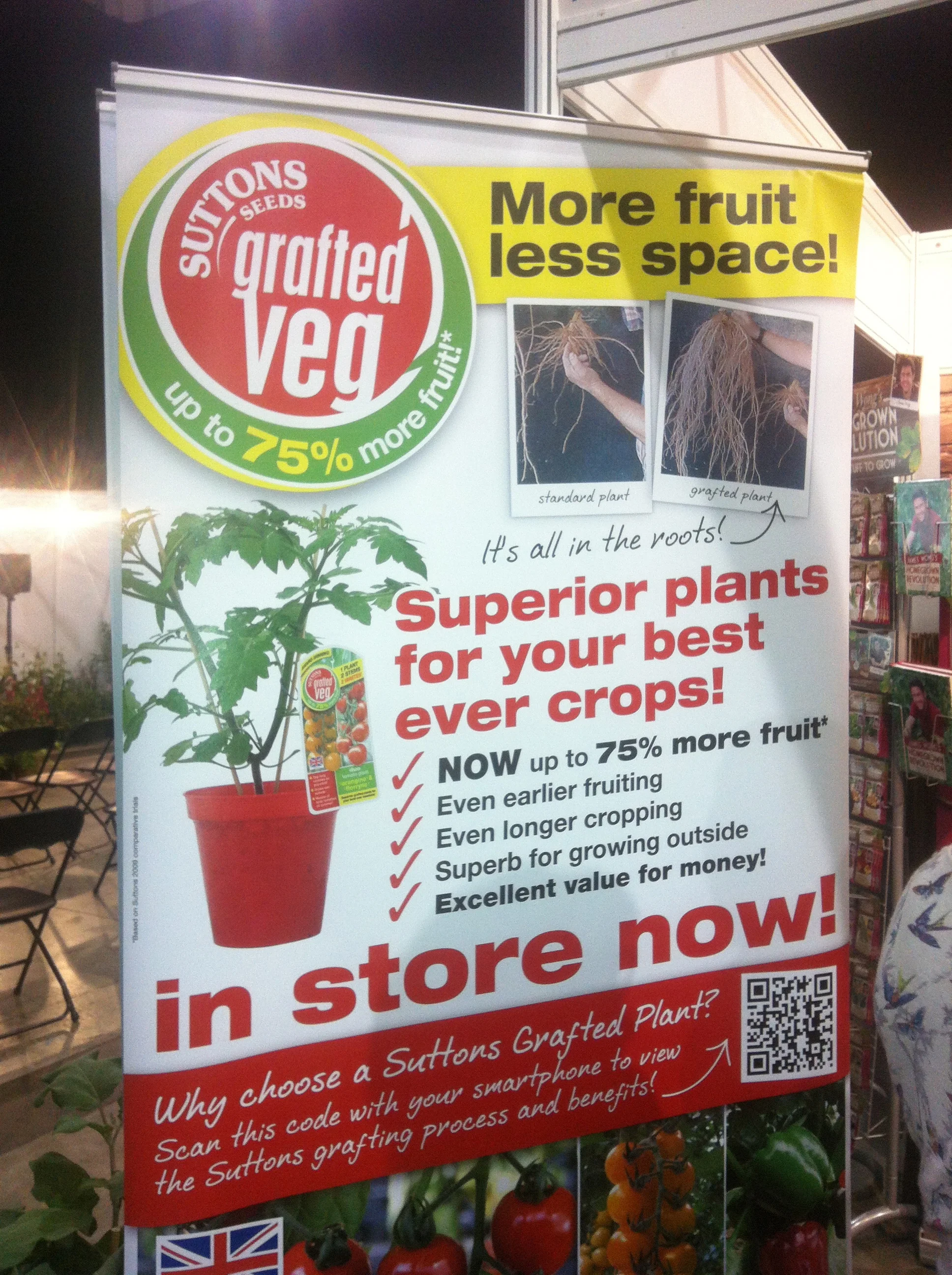 Suttons Seeds banner - showing how to use QR codes to add information about a product