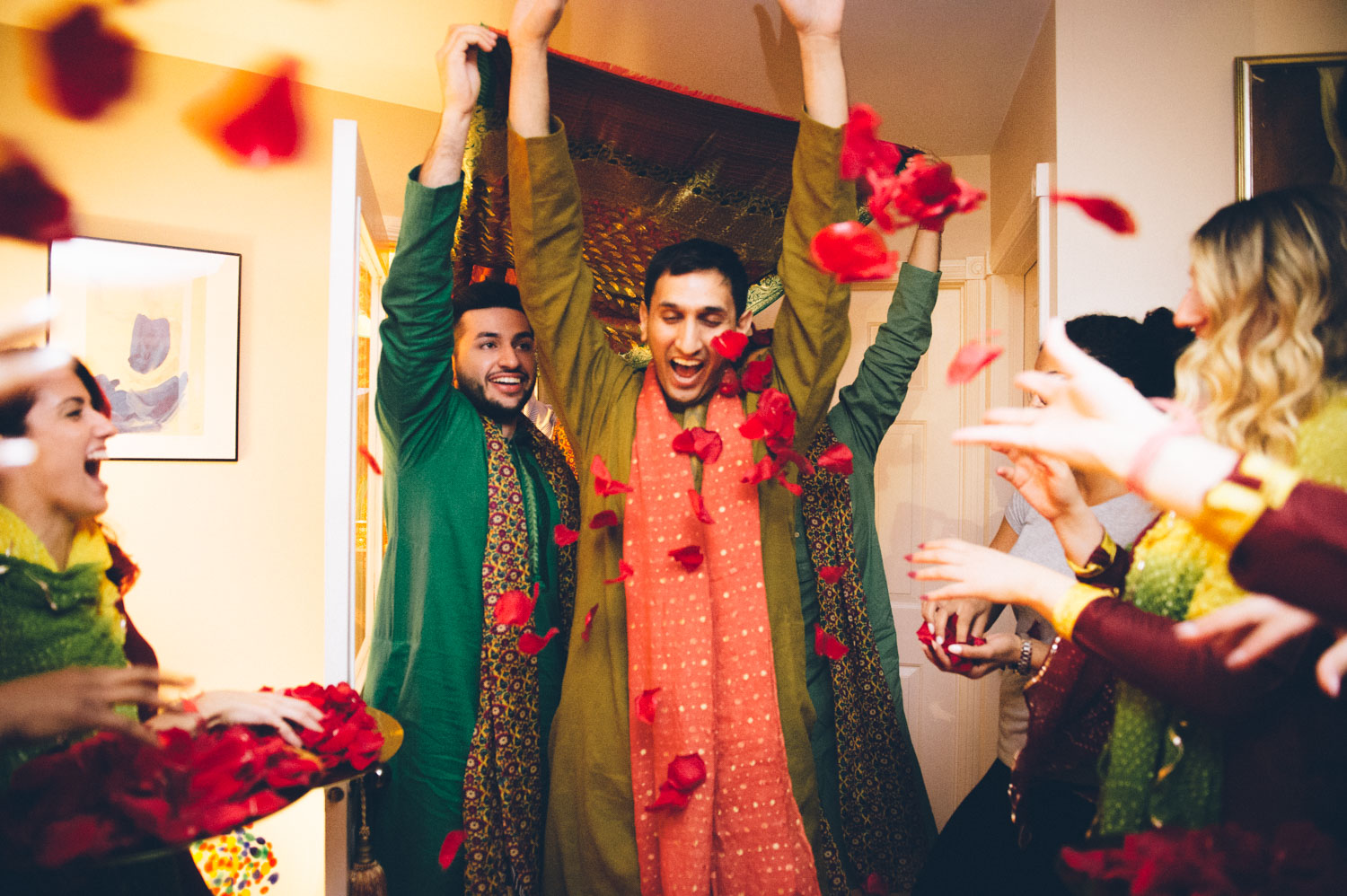 Red roses thrown in celebration as Pakistani groom enters Brides home