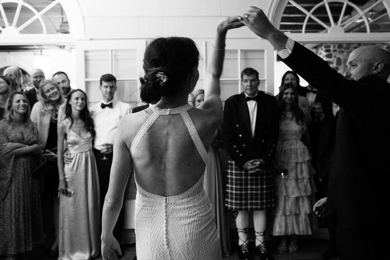  black, and white image of couple dancing