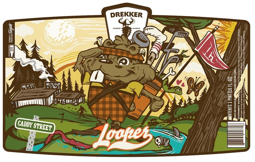 Illustration for &quot;Looper&quot; label a Drekker⛳️ Moorhead Country club collab --- snuck a Samsquatch in it... I have heard rumors about that side of the river 👣#sketch #processpic #illustration #ink  #drekkerbrewing #drekker #punchgut #craftbee