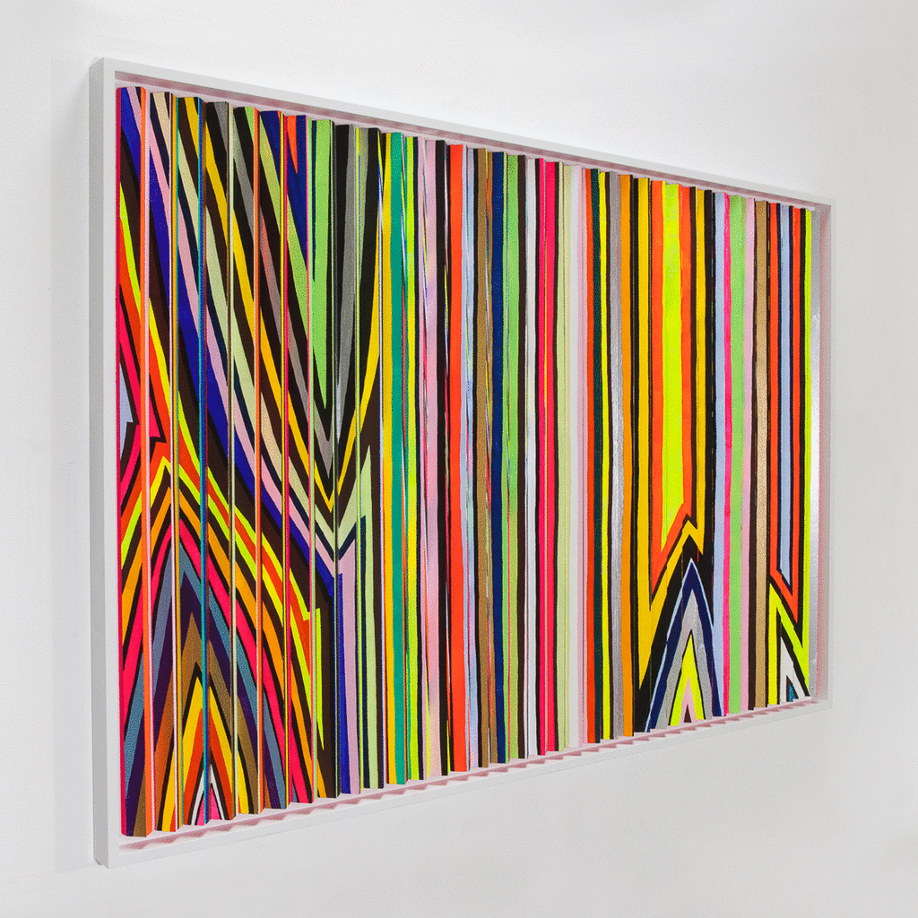 Float On , 2016 Acrylic, enamel, and flashe on multidimensional panel 48" x 72" x 1"