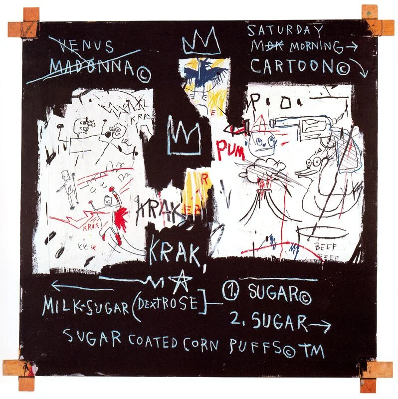 A Panel of Experts, 1982. Acrylic, oil paintstick, and paper collage on canvas with exposed wood supports and twine