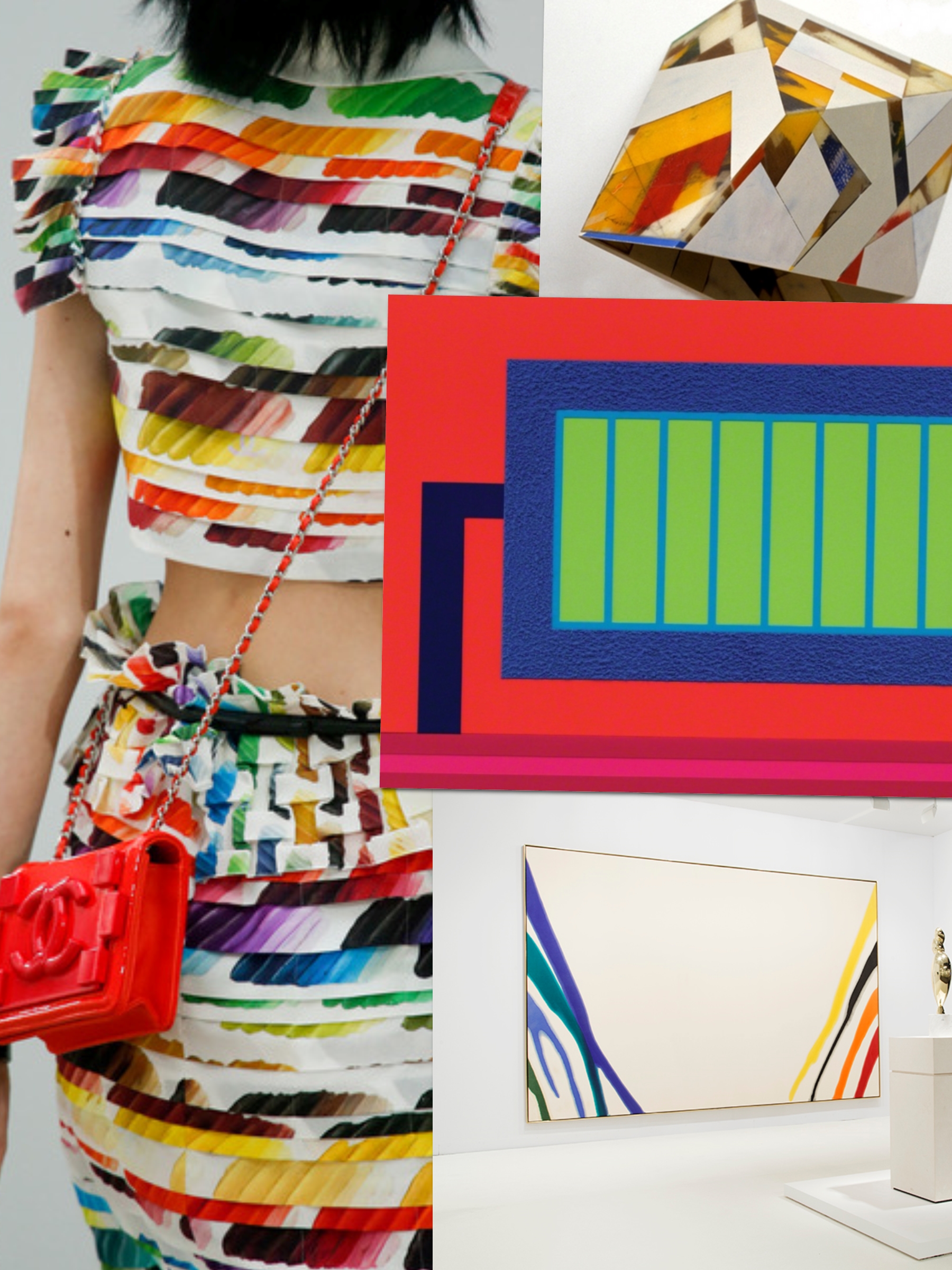 On the right, a dress from the Chanell SS 2014 collection, on the right, three images taken at Art Basel throughout the years. 