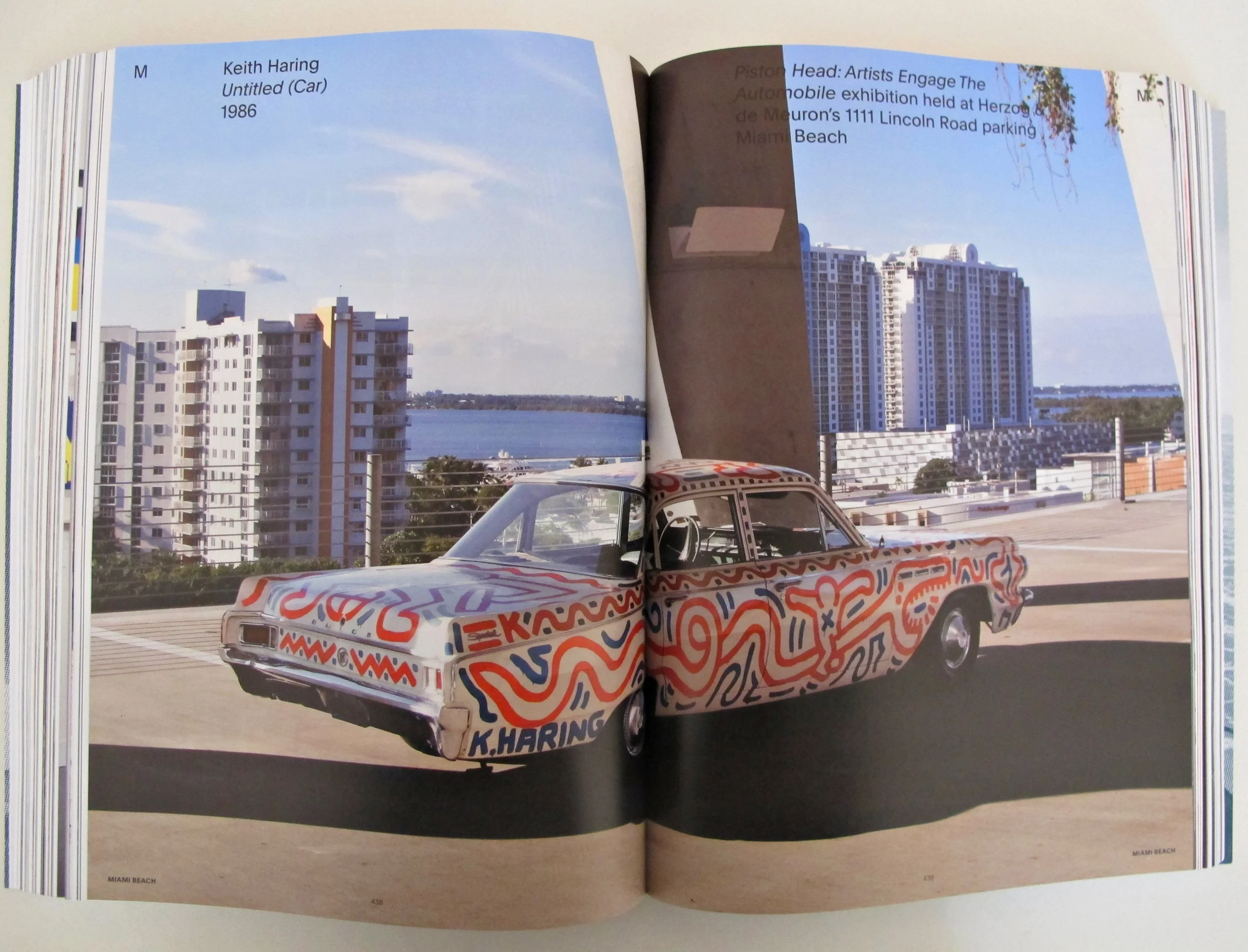 A car that Keith Haring painted on in 1986 was brought to the Automobile Exhibition held at Herzog & de Meuron's 1111 Lincoln Road Parking in Miami Beach, 2013 