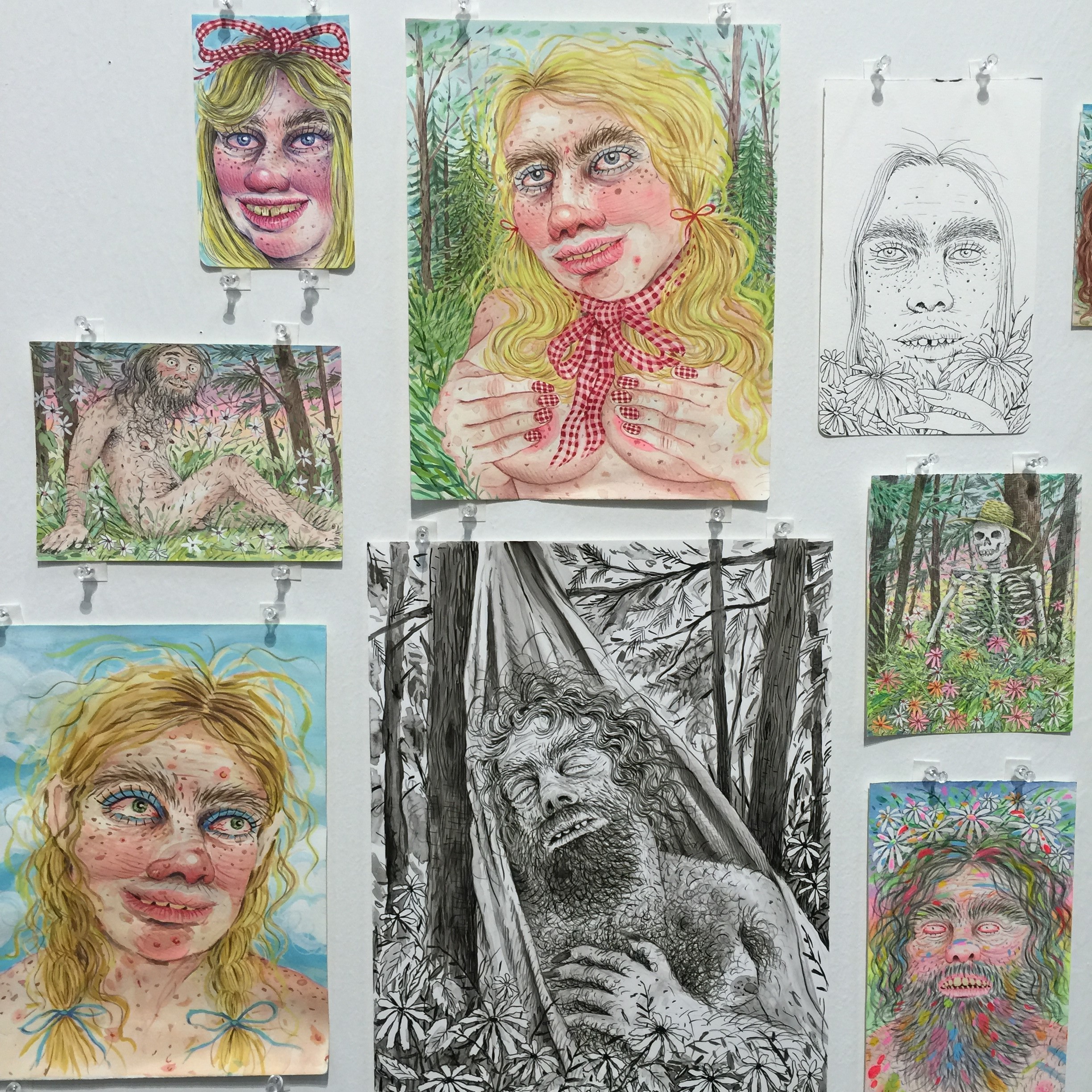 Rebecca Morgan's drawings at Asya Geisberg's booth at Art on Paper
