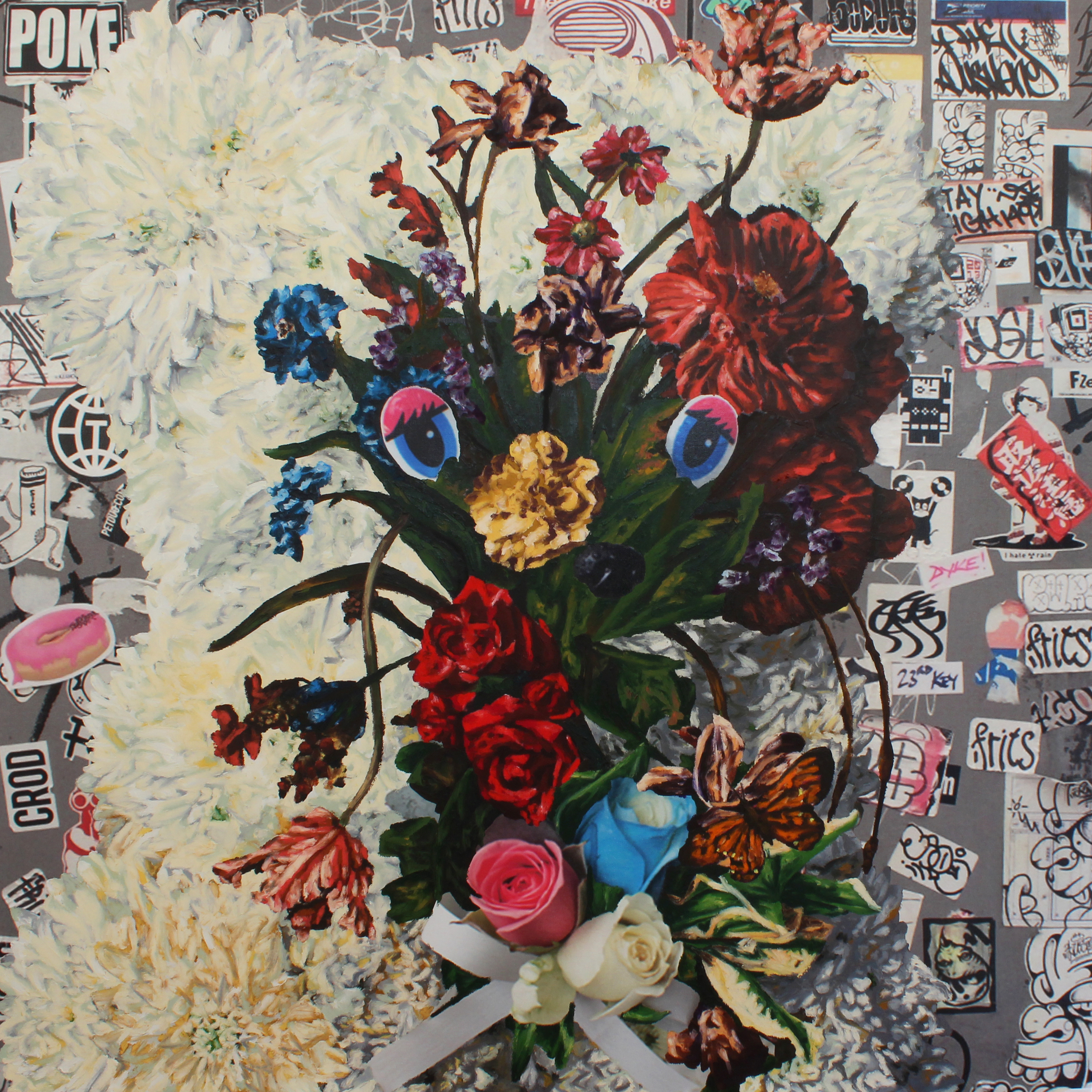 Flowers for Joaquin , 2016. Inkjet and oil paint on canvas. 