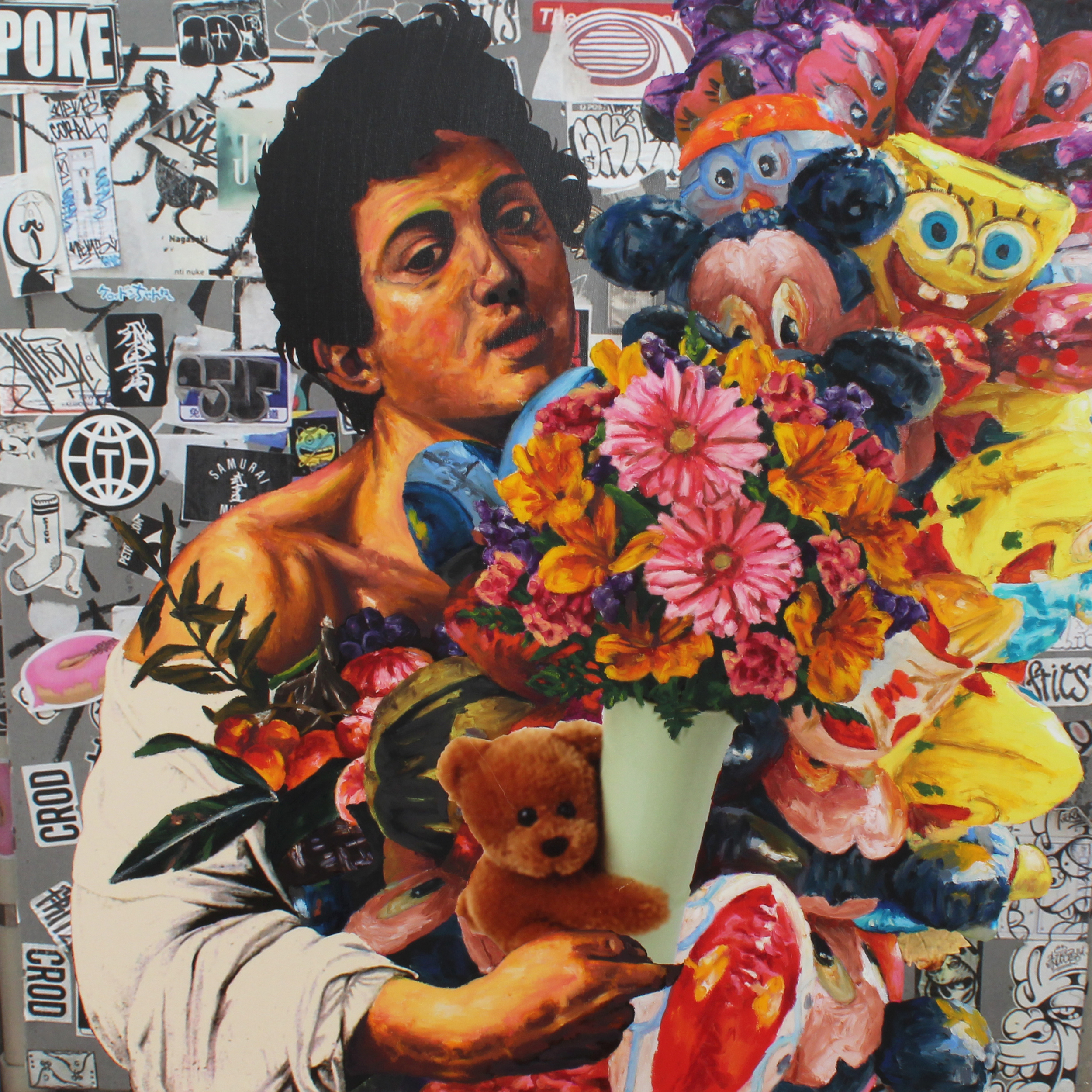 Flowers for Alexis , 2016. Inkjet and oil paint on canvas. 