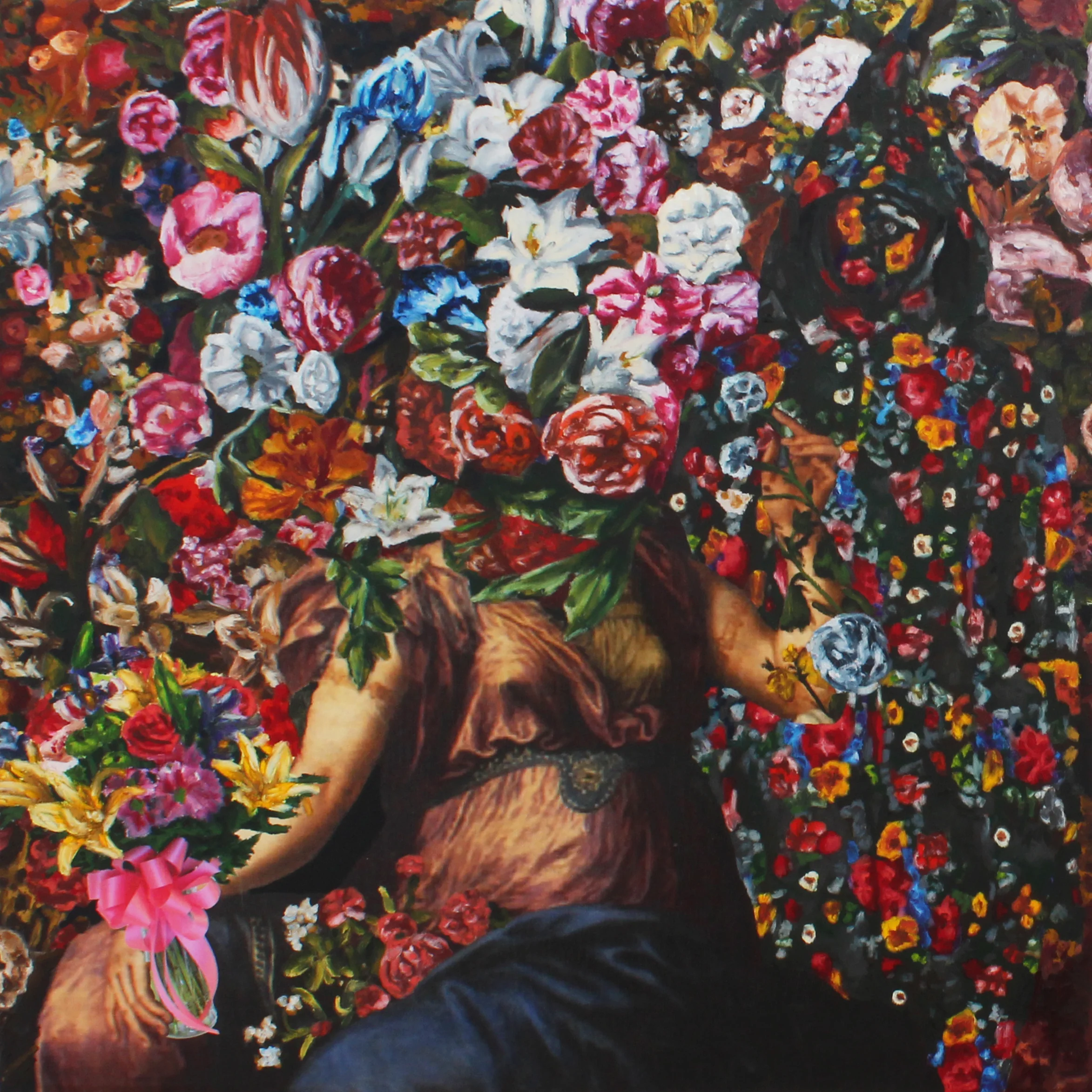 Flowers for Danielle , 2016. Inkjet and oil paint on canvas. 