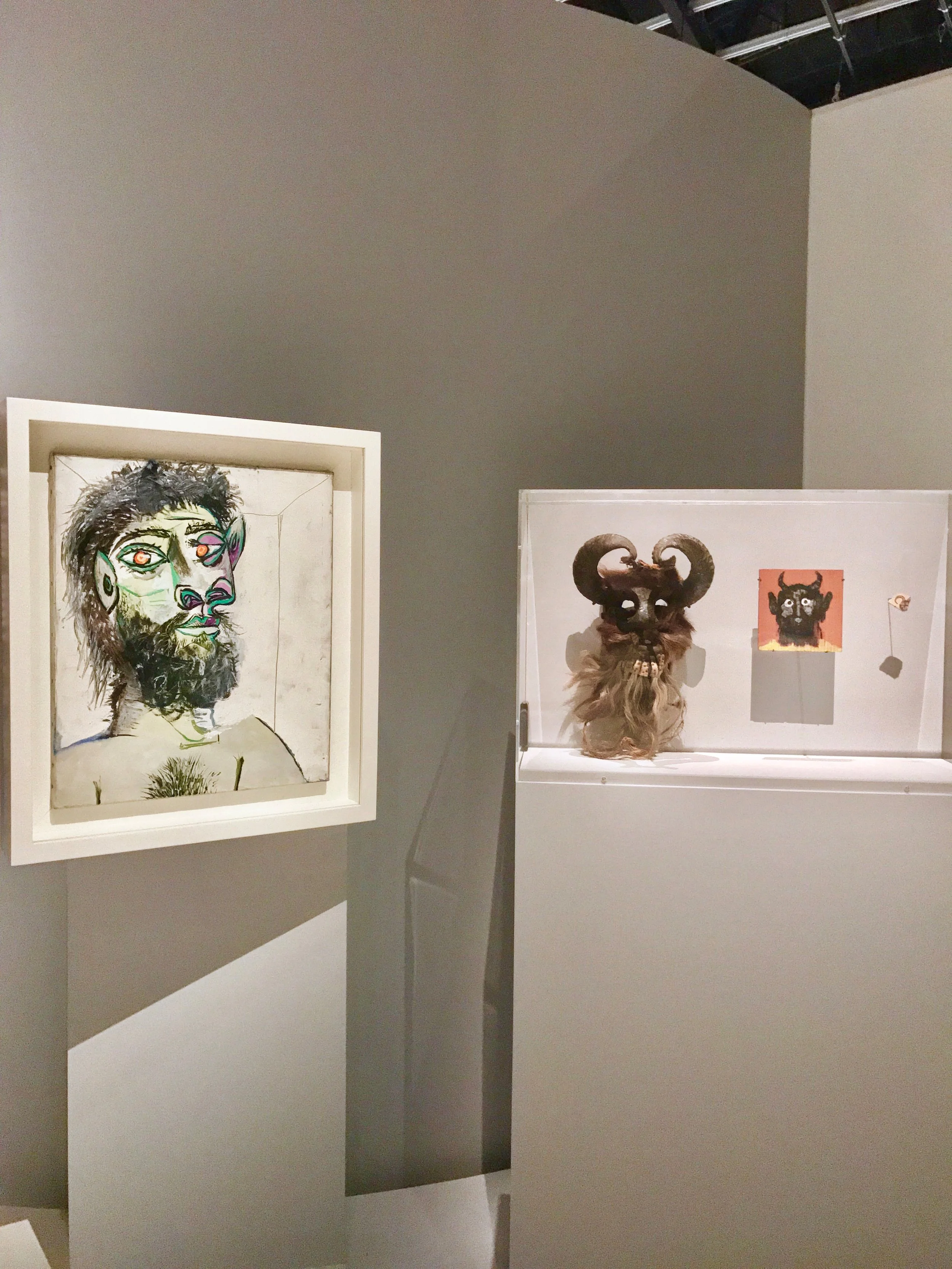 Pablo Picasso, Tête d'homme Barbu, 1979, Mexican Mask from the 20th Century and Pablo Picasso, Carreau Industriel Dècorè au Verso d'une Tête de Faune, 1961.