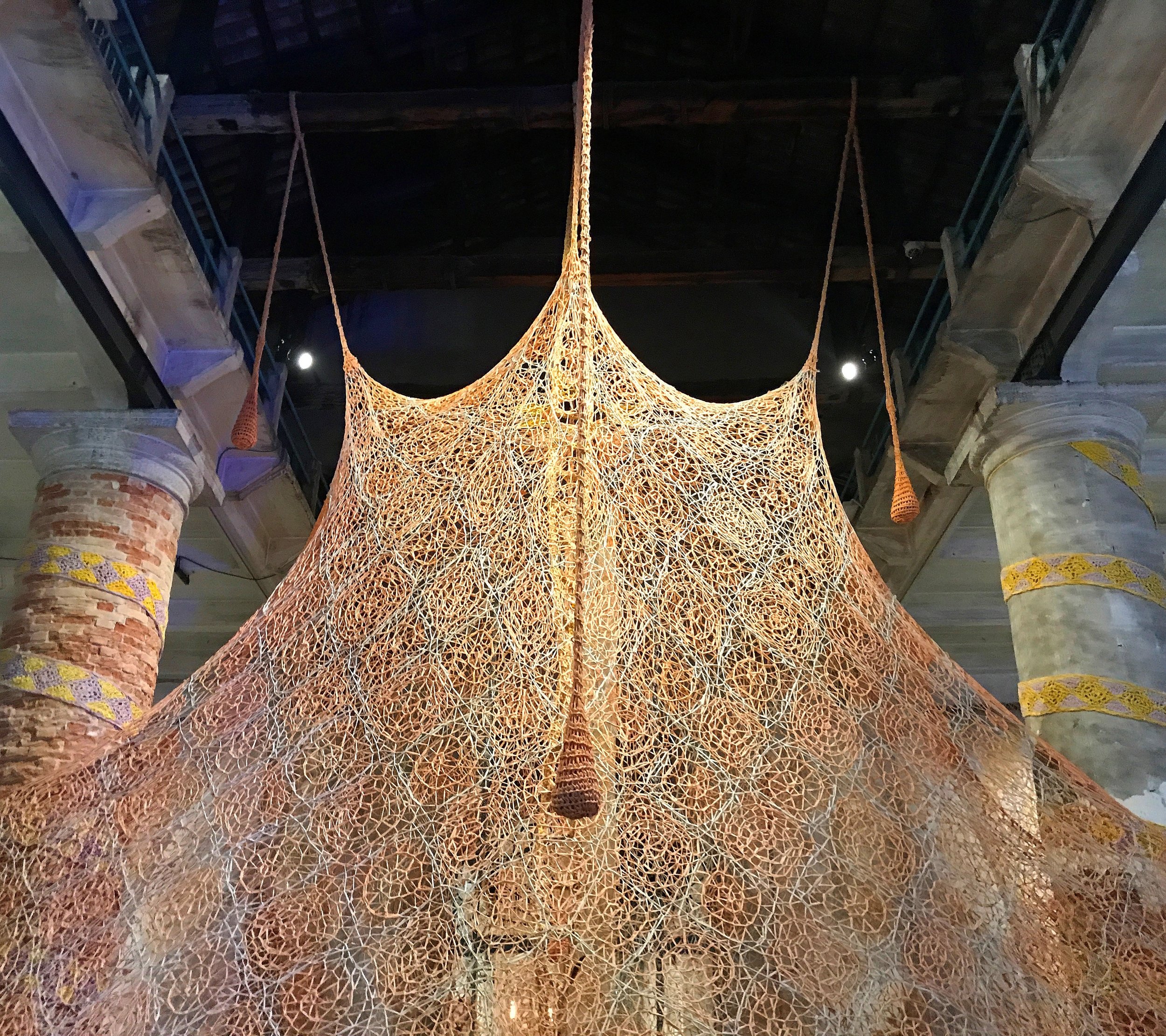 Ernesto Neto's woven structure inside the Arsenale 