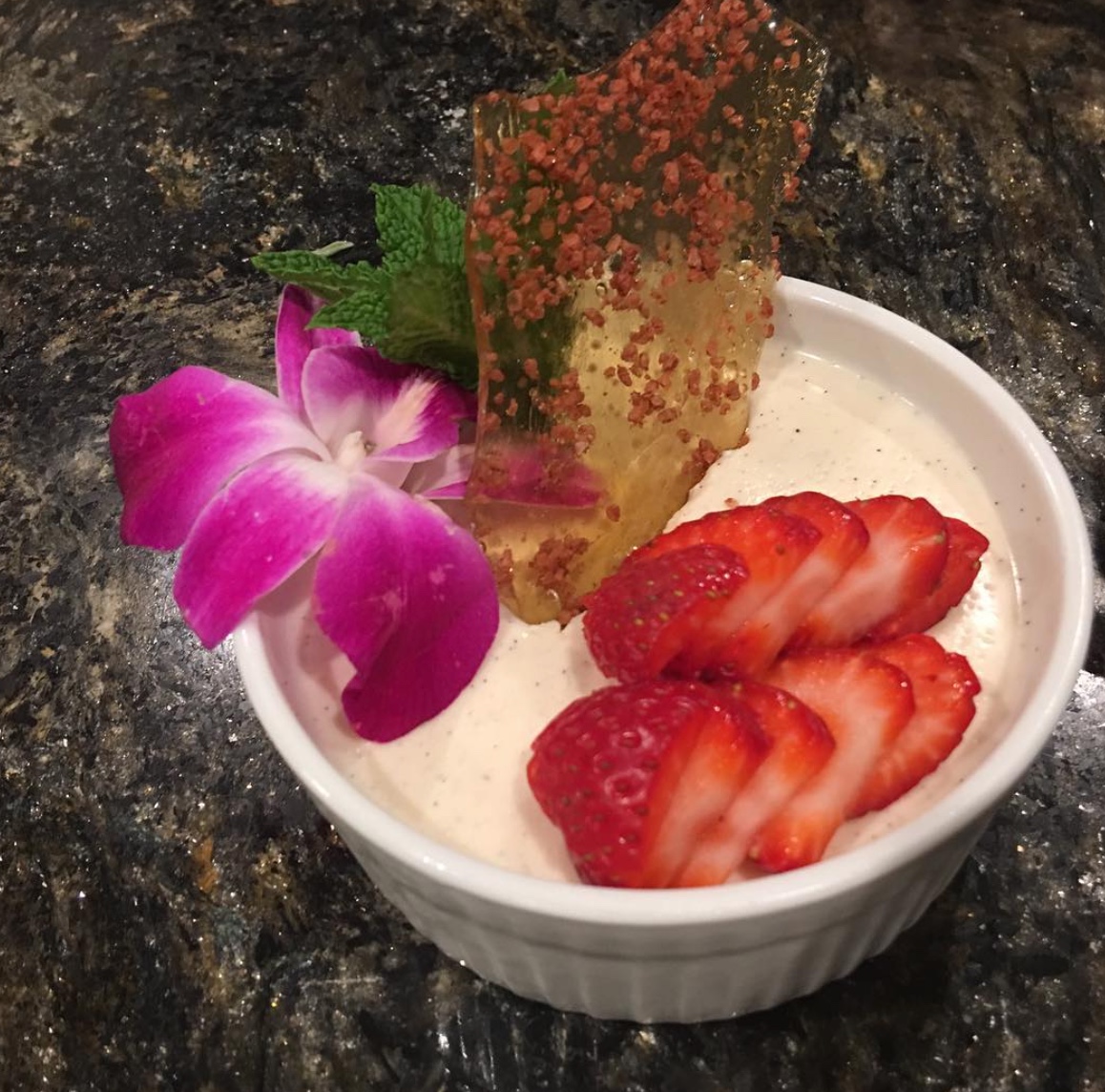 Vanilla panna cotta, berries and Salted Brickle