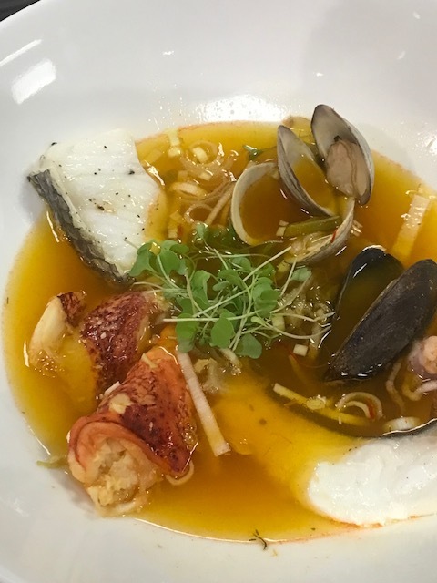 Deconstructed 8 fish bouillabaisse in lobster stock