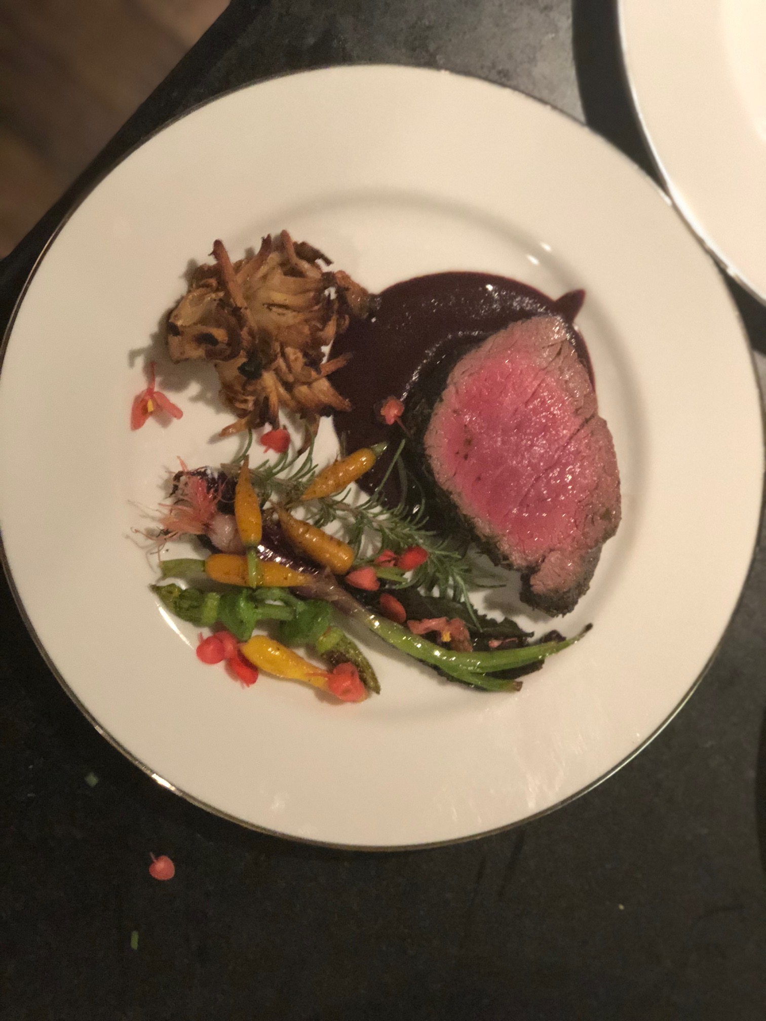 Roasted prime tenderloin - roasted baby vegetables and mushrooms