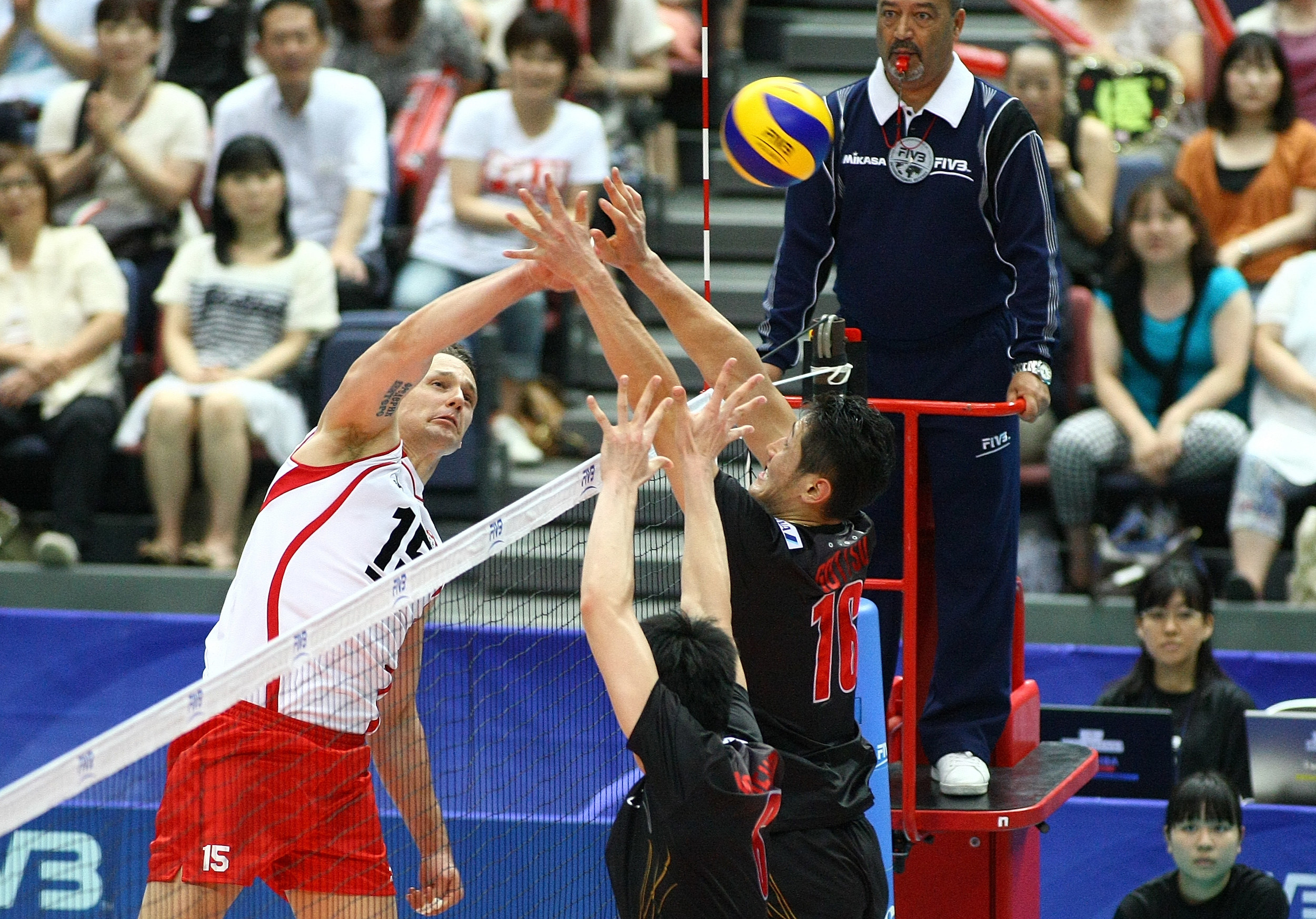 Freddie Winters hits over the Japan block. Photo: FIVB