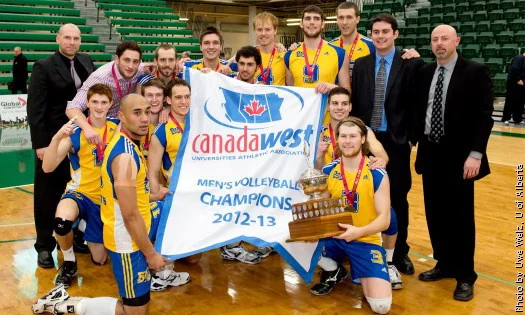 The 2012-2013 Canada West Men's Volleyball Champions: The Brandon Bobcats. Photo: Uwe Welz, U of Alberta