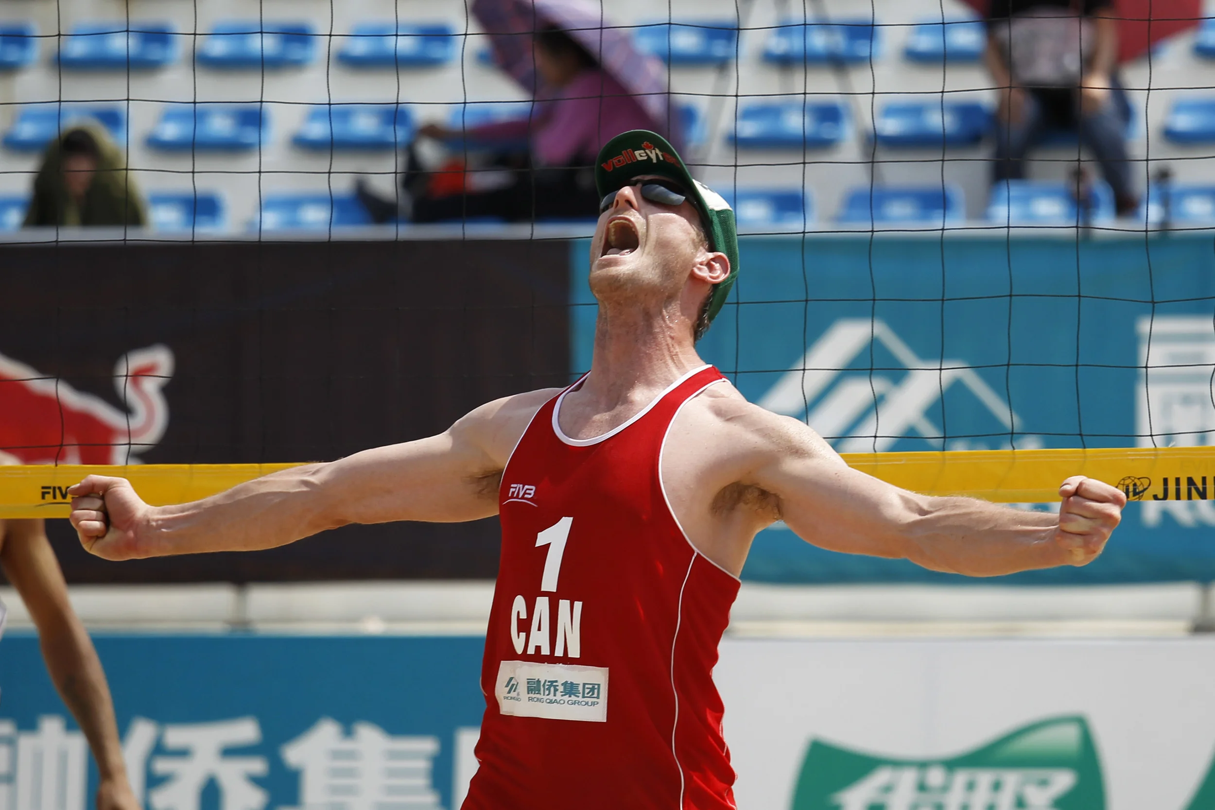 Josh Binstock celebrates a point during their win over Russia. Binstock/Schachter finished 5th in Fuzhou. Photo: FIVB
