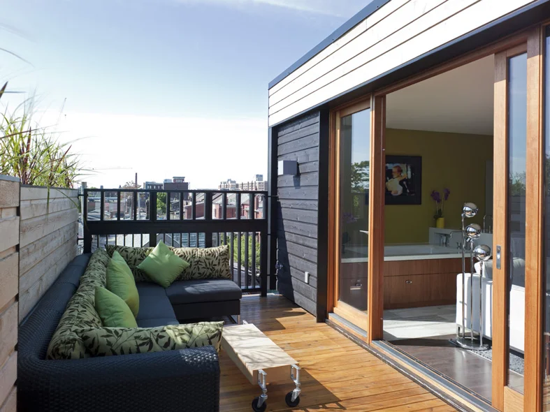 Balcony designed to strategically allow for open views across the city while maintaining privacy 