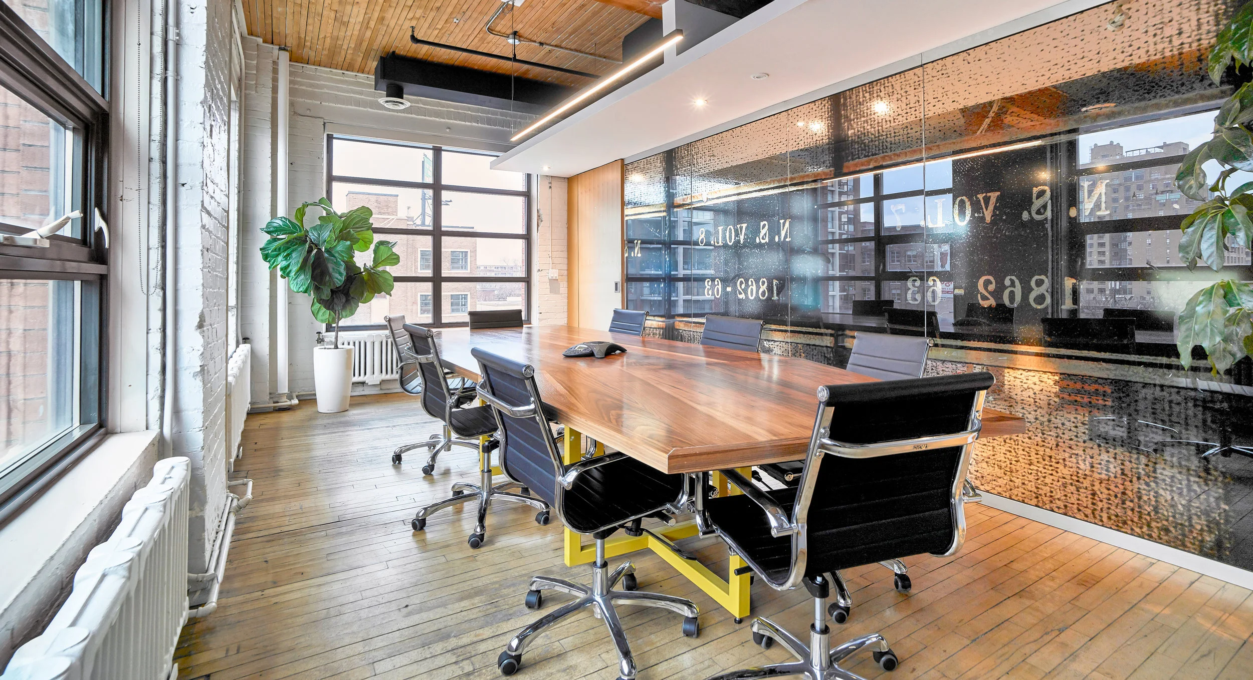The glass film provides just the right amount of privacy required for meetings to continue without the visual distractions of people coming and going from the reception area beyond.