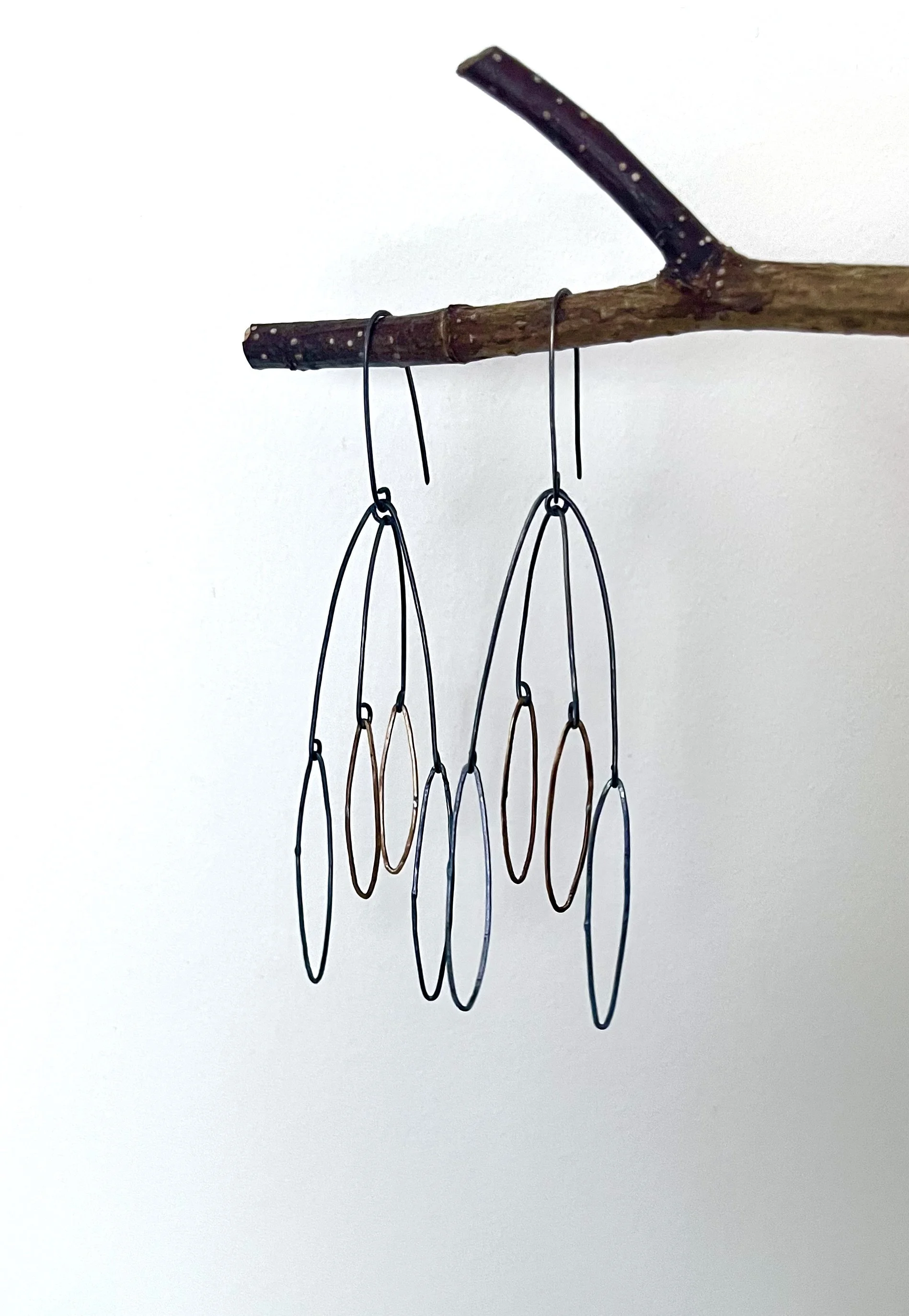 Blackened Silver and Brass Long Leaf Chandelier earring SM061