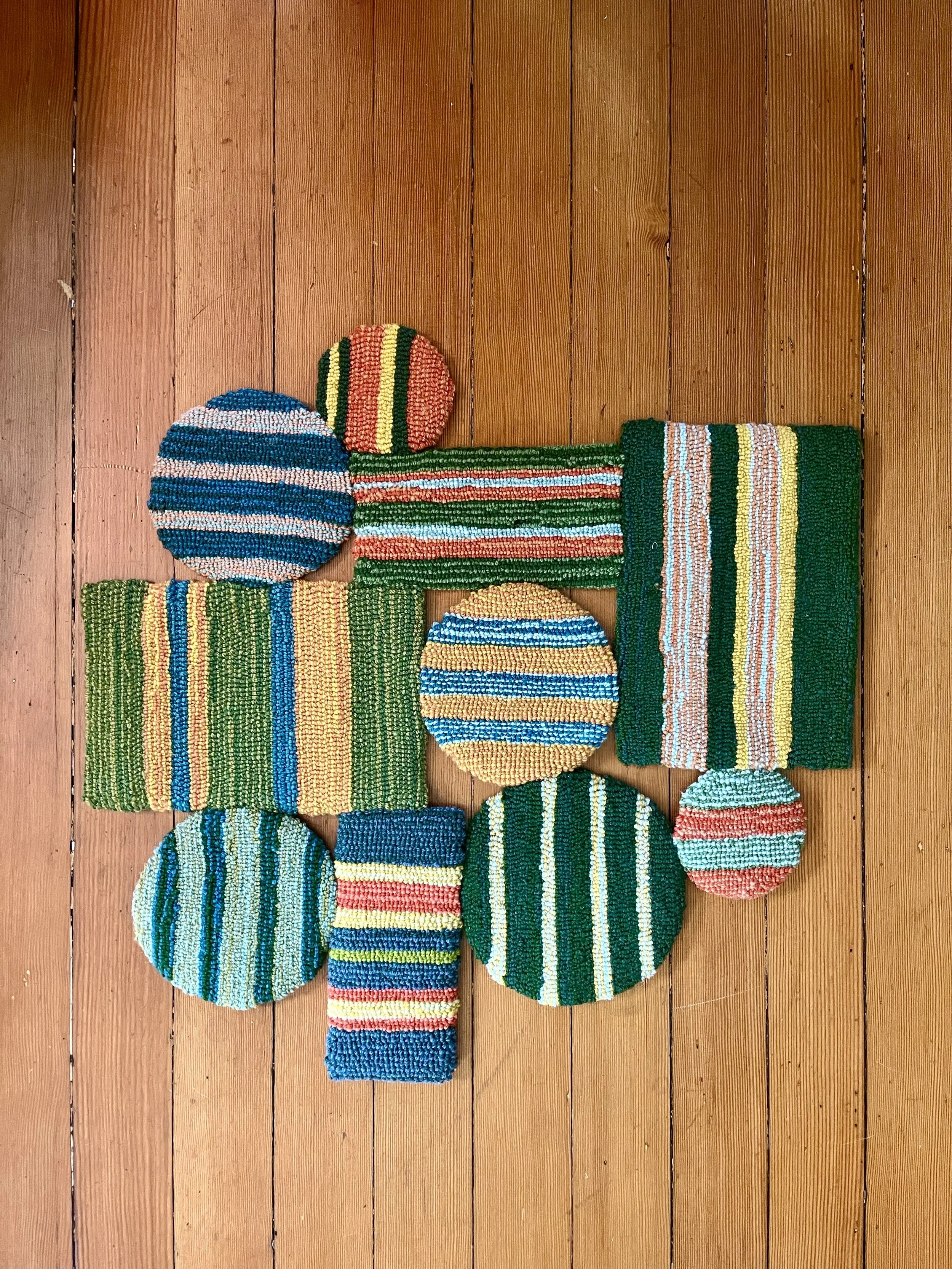 Stripes with Green Tufted wool rug