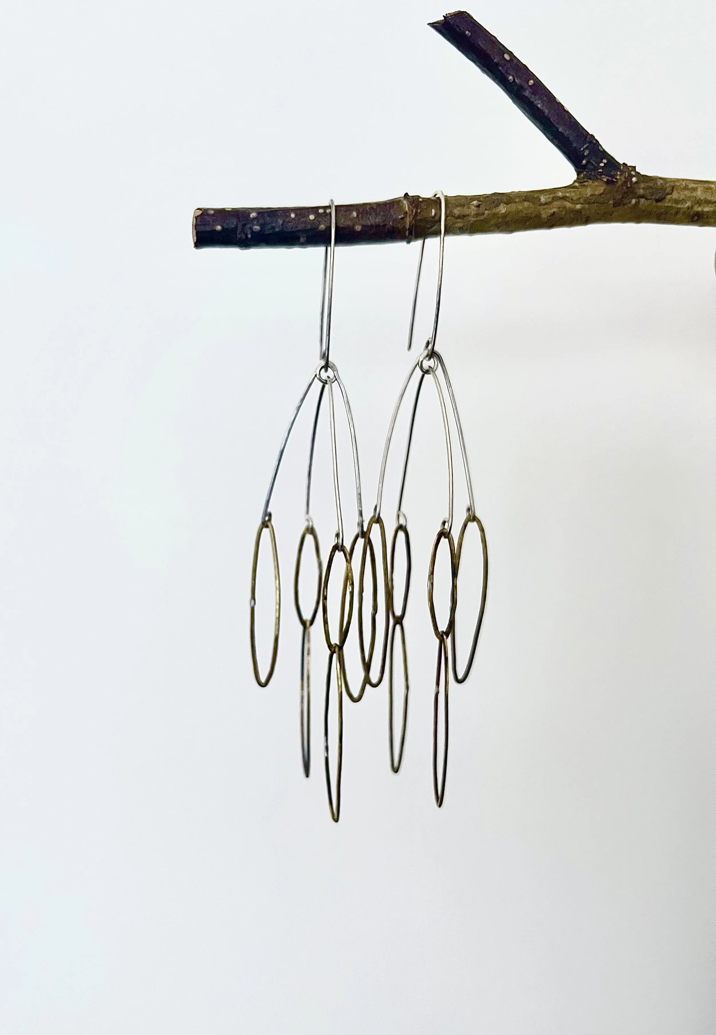 Sterling Silver and Brass Long Leaf Chandelier Earring SM060