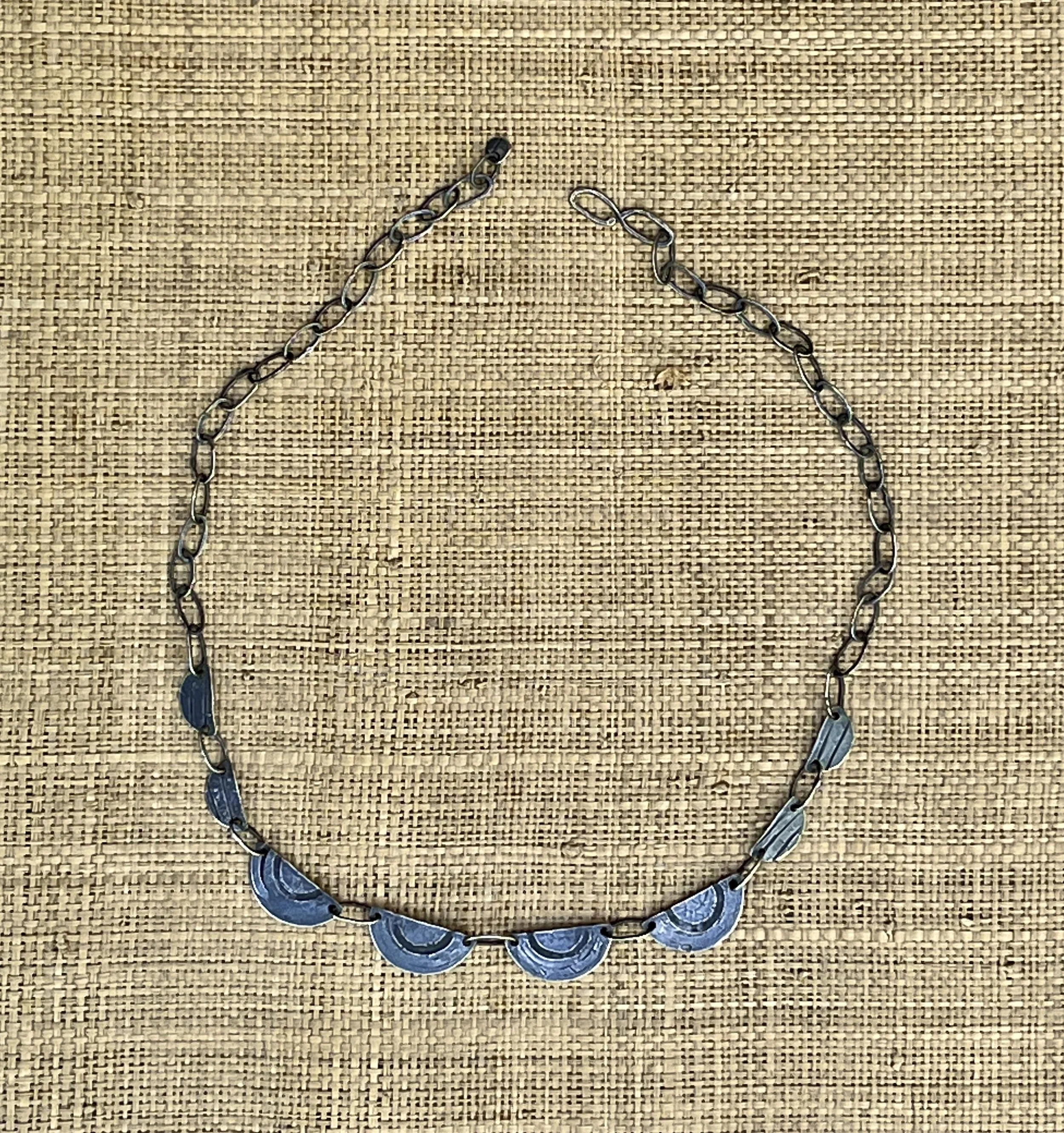 Embossed Oxidized Sterling Silver Half Circle Necklace SM023