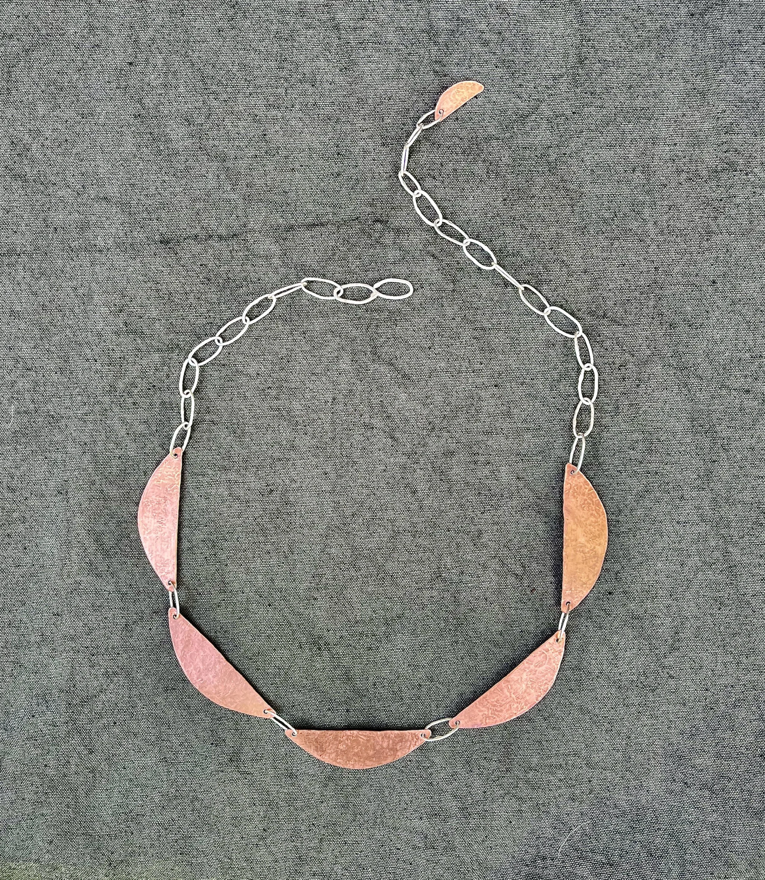 Copper Petal Necklace with a Sterling Silver Chain SM035
