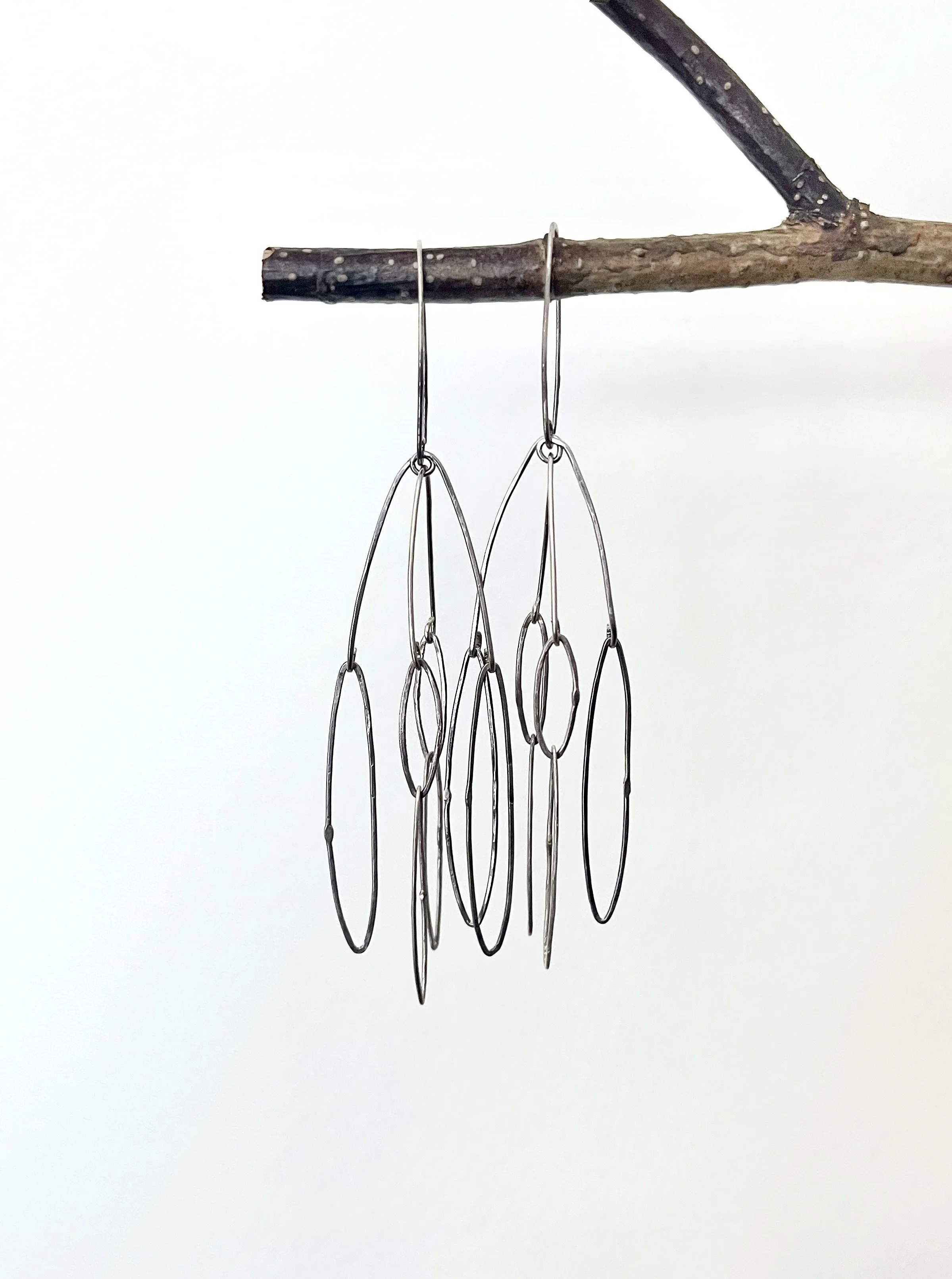 Sterling Silver Double Long Leaf Chandelier Earring SM057