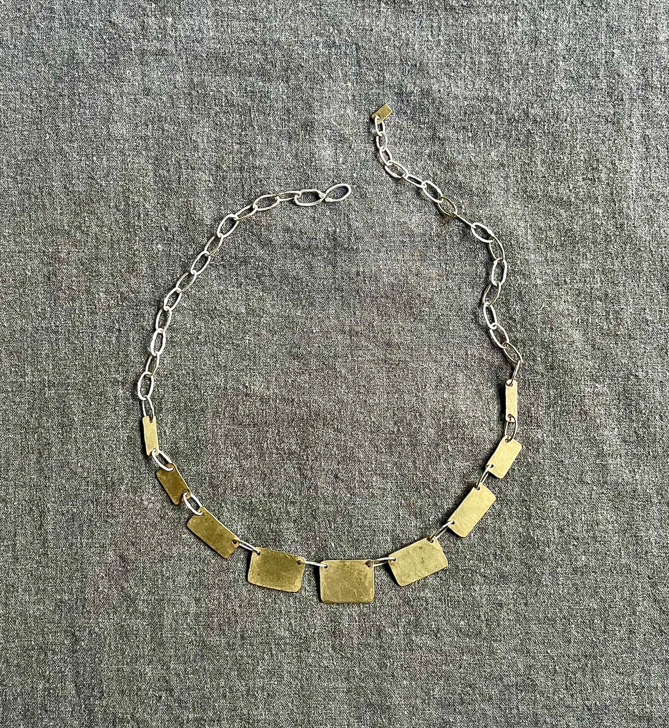 Brass and Sterling Silver Box Necklace SM040
