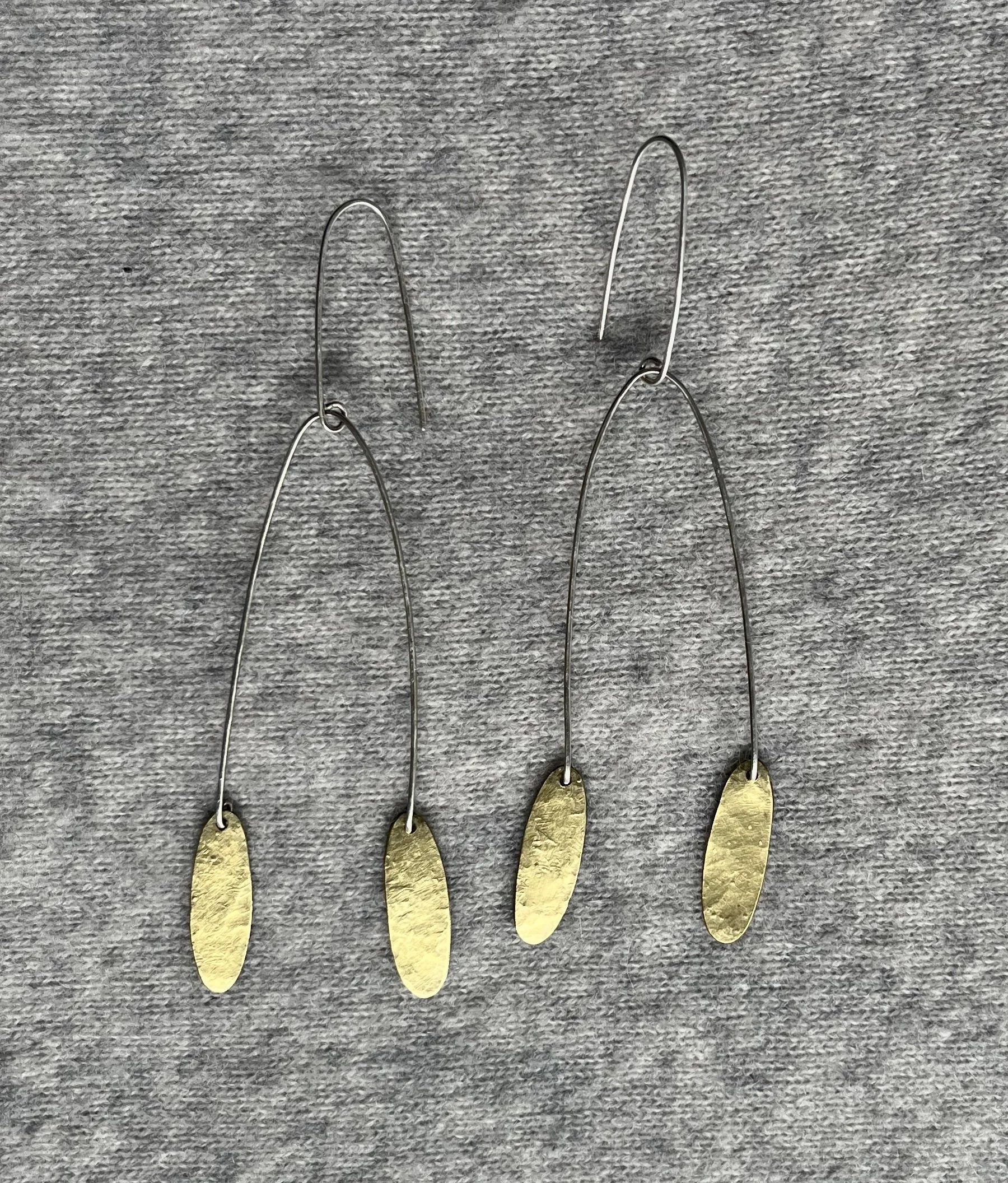 Silver and Brass Oval Single Chandelier Earring SM 167