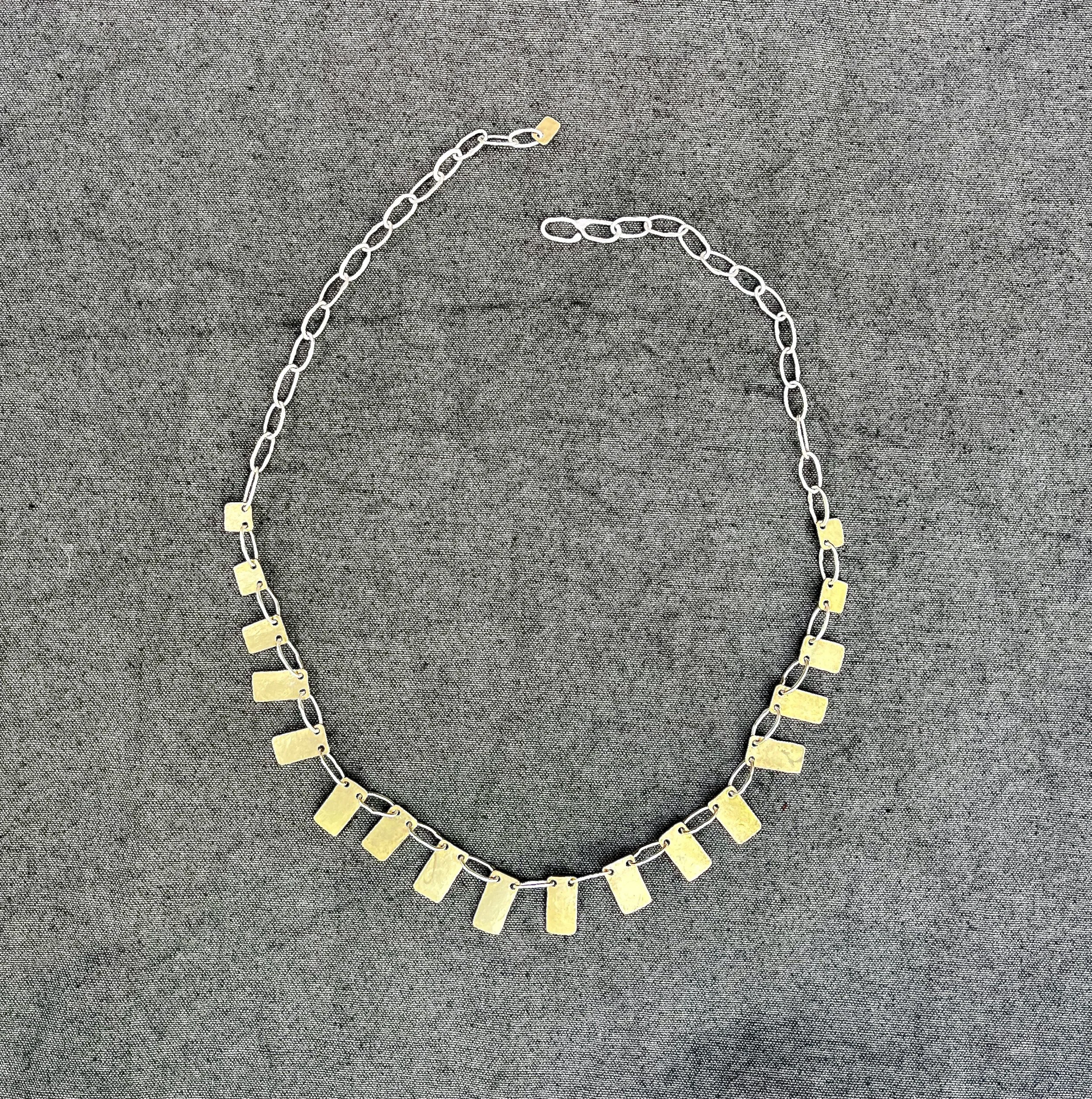 Brass and Sterling Silver Box Tooth Necklace SM045