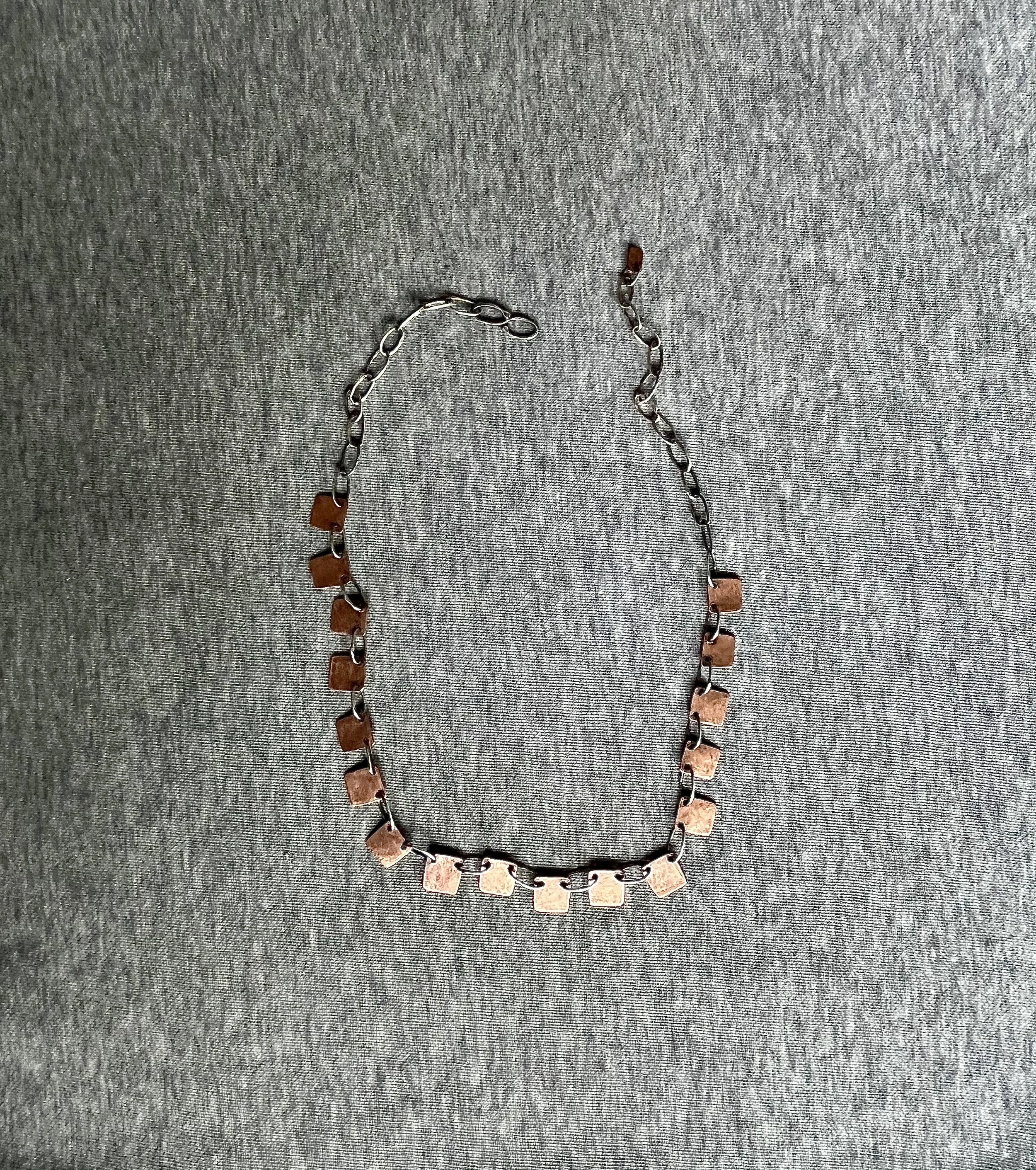 Copper and Sterling Silver Box Tooth Necklace SM046