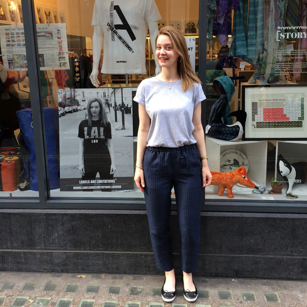 Friend and model: SS15LAL cover star Helen Lloyd arriving at the Labels Are Limitations® pop-up.