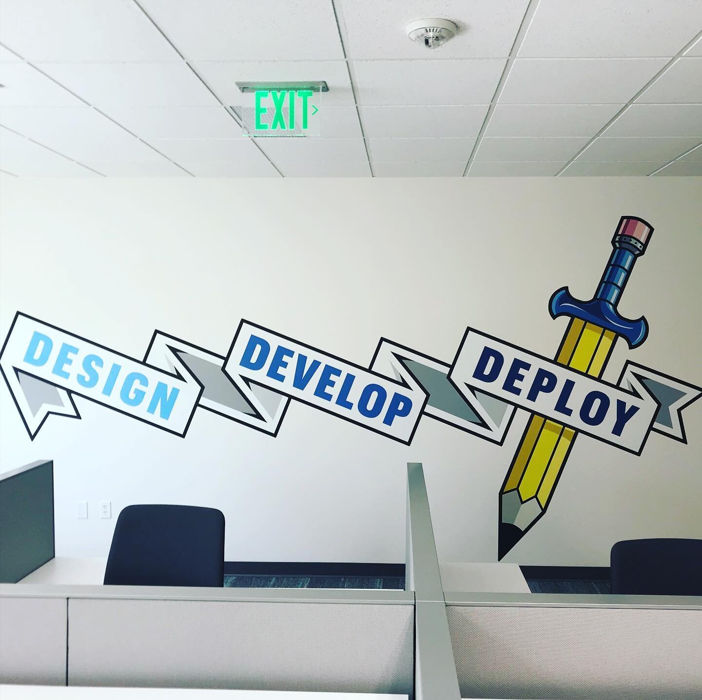 No one is in the office to appreciate it....but the new wall graphics I designed for @accentureinteractive in Boise are up. Looking sharp! Thanks @coxtim73 for the great project.

#boise #idaho #halfbasquejob #accenture #accentureinteractive #graphic