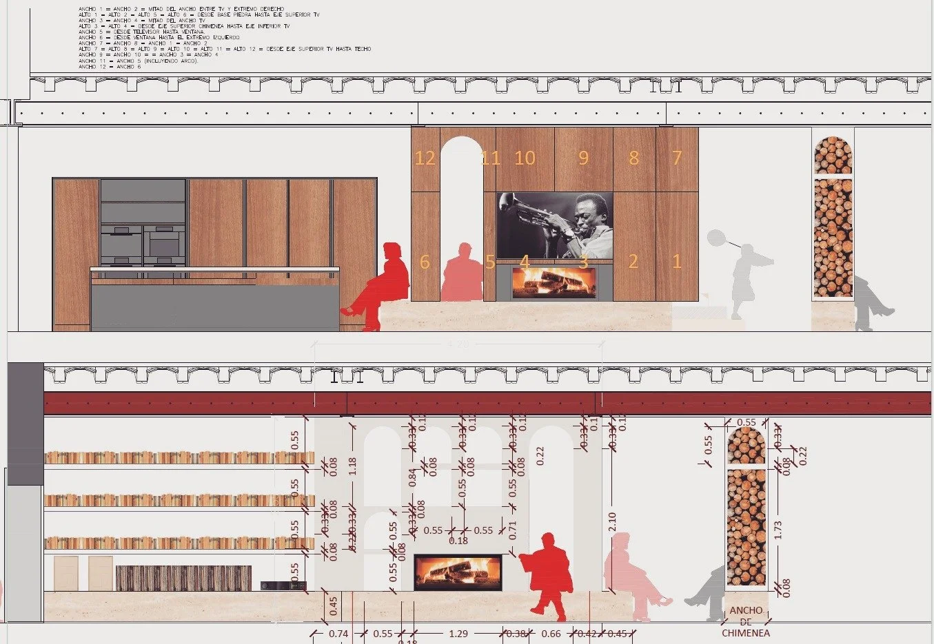 Detalles interiores (en construcci&oacute;n):
Cocina, librer&iacute;a, chimenea, TV, le&ntilde;ero, expositor, estar...
