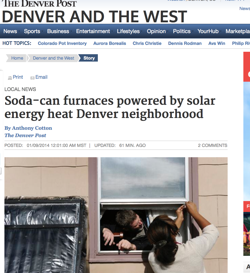 Soda-Can Furnaces Powered by Solar Energy Heat Denver Neighborhood