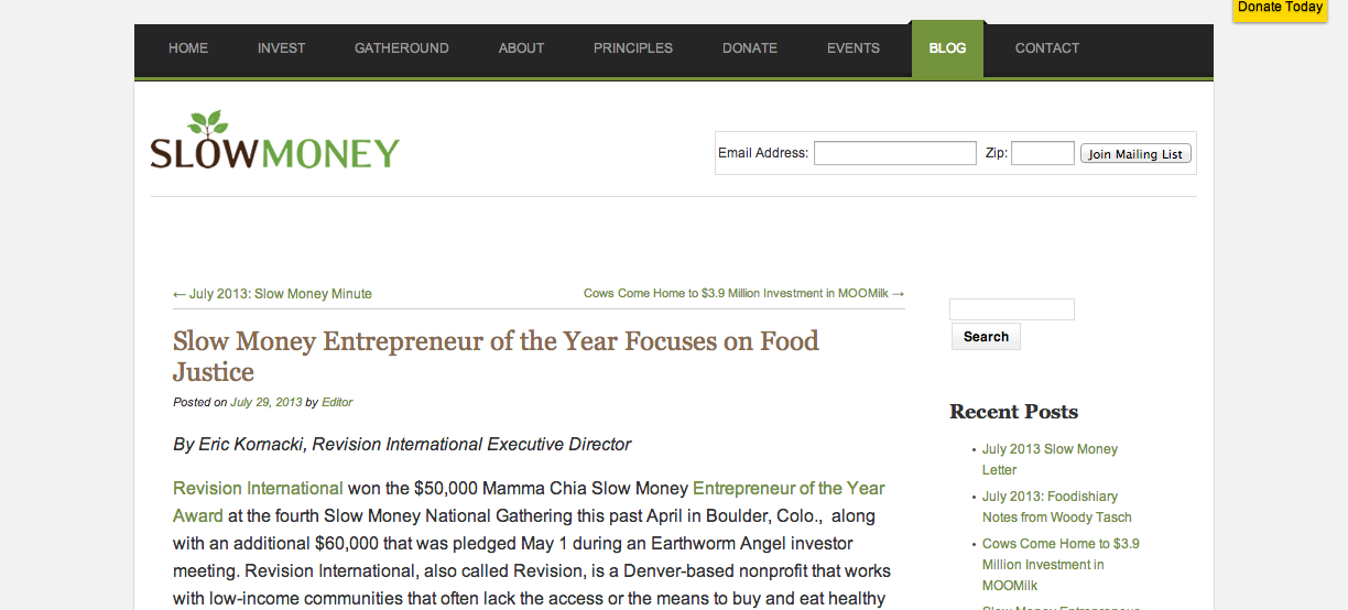 Slow Money Entrepreneur of the Year Focuses on Food Justice