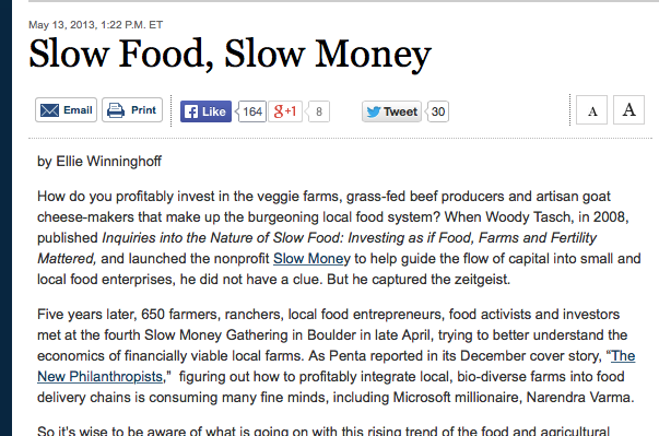 Slow Food, Slow Money