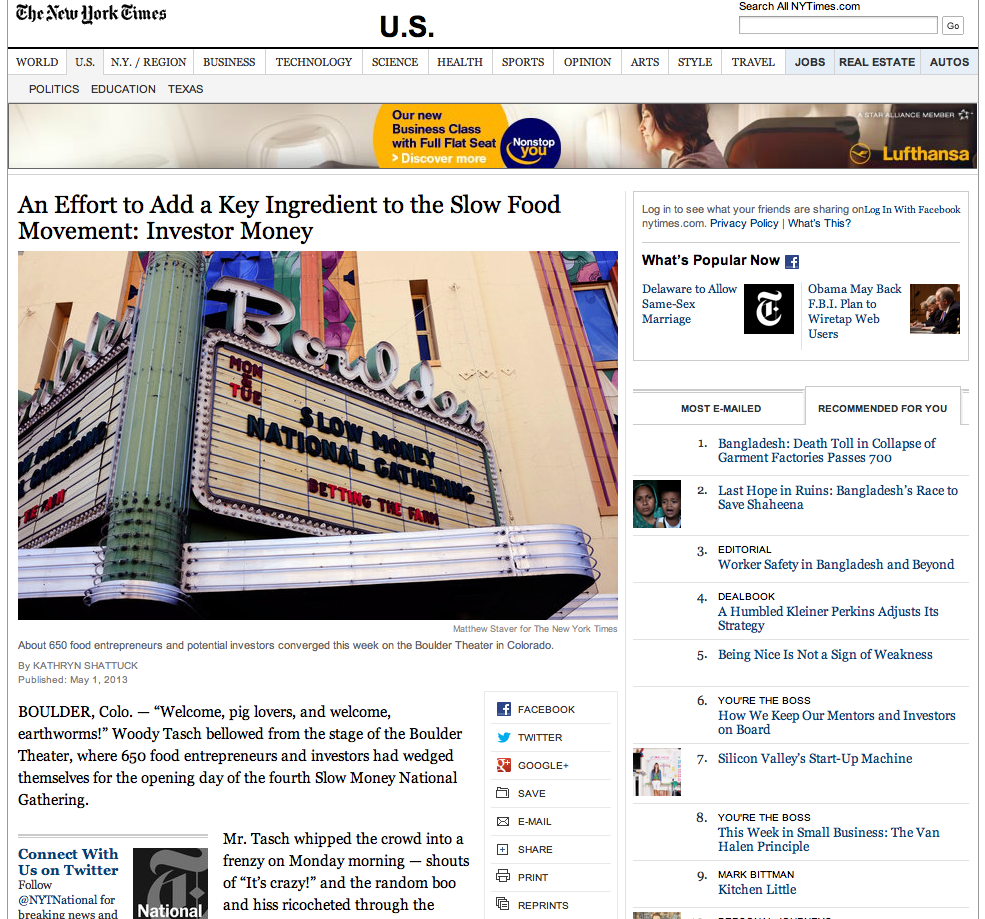 An Effort to Add a Key Ingredient to the Slow Food Movement: Investor Money