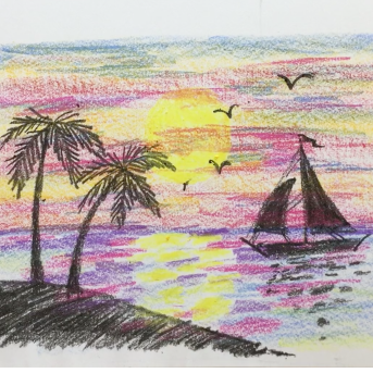 August- Week Two - Crayons, drawing paper (seascape)