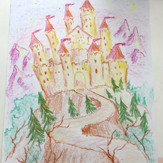Sept - Week Three - Block crayon castle, drawing paper.