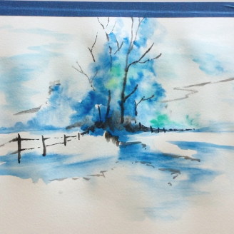 January - Week Four - Watercolor (winter landscape) Dry paints