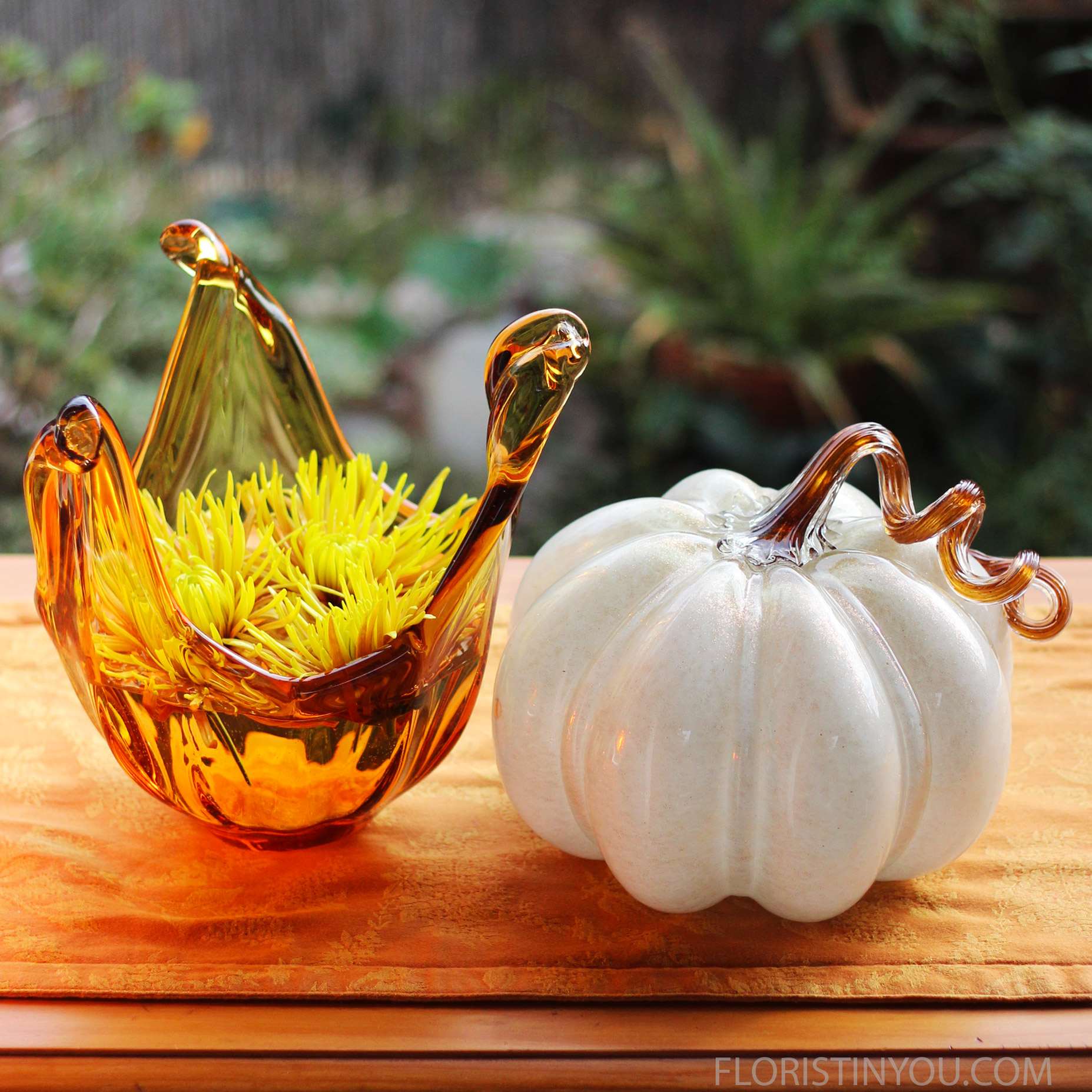 Amber Vase and the White Glass Pumpkin