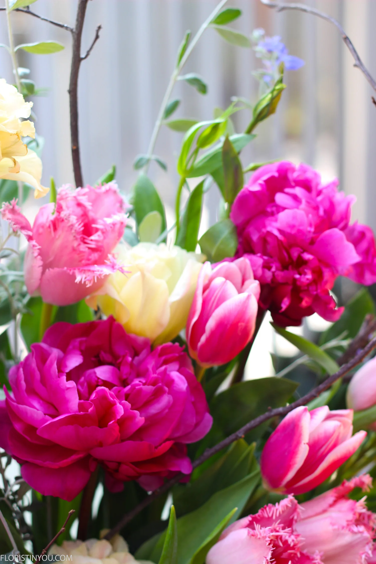 Flowers in the center go in straight.