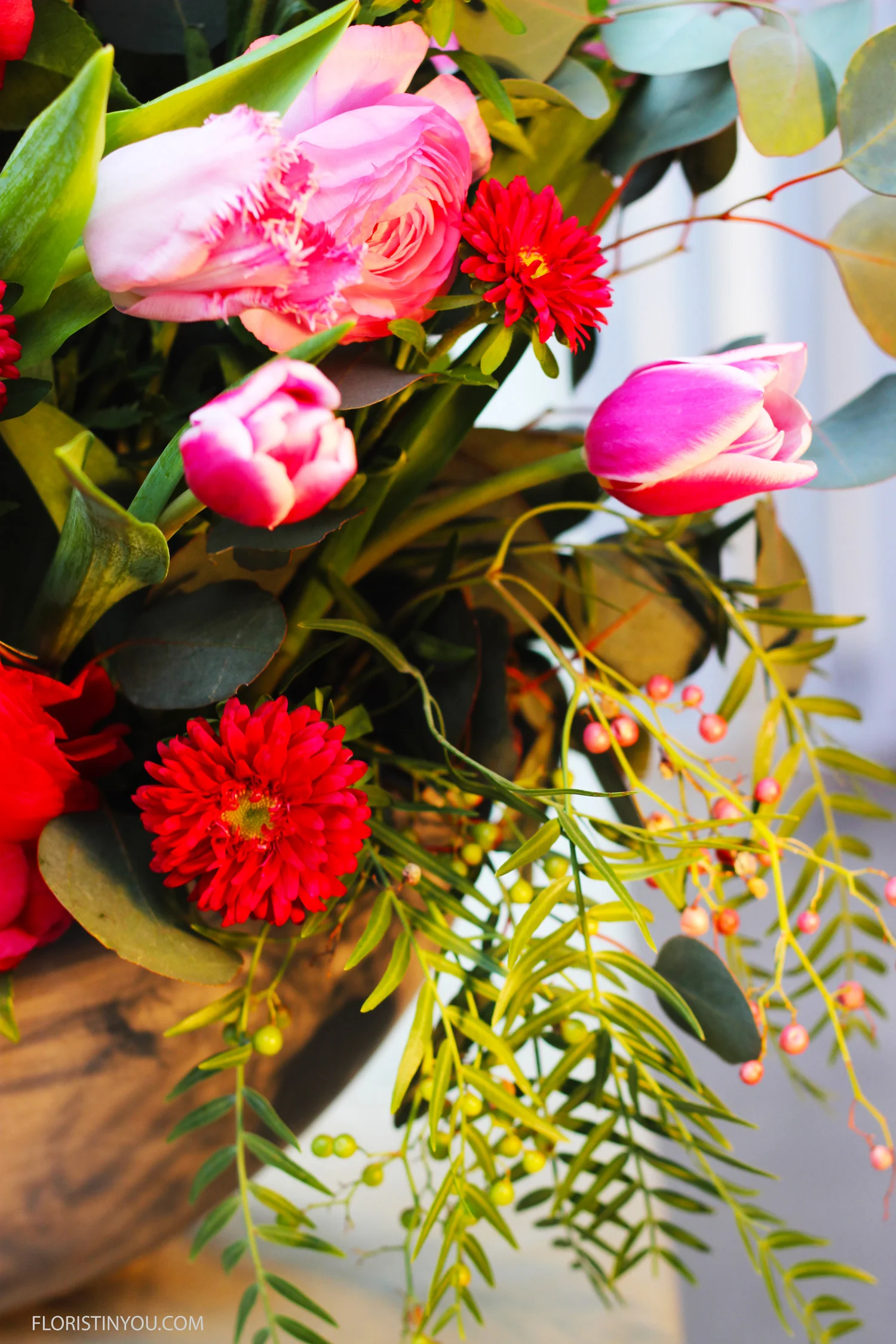 Just a tiny piece of pink Pepper Berry adds interest. Tear off any extra pieces.