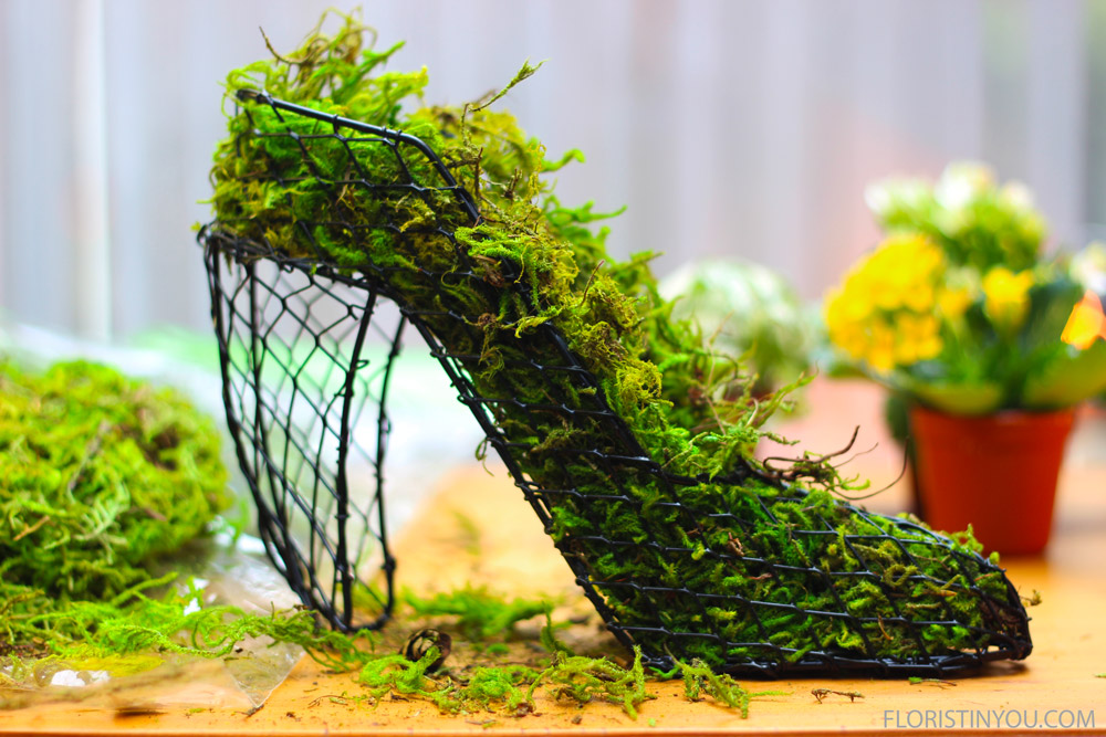 Adding Moss to High Heel Topiary