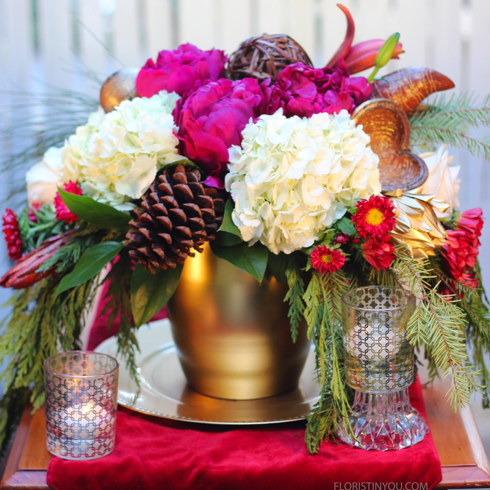 Winter Arrangement with Peonies and Roses
